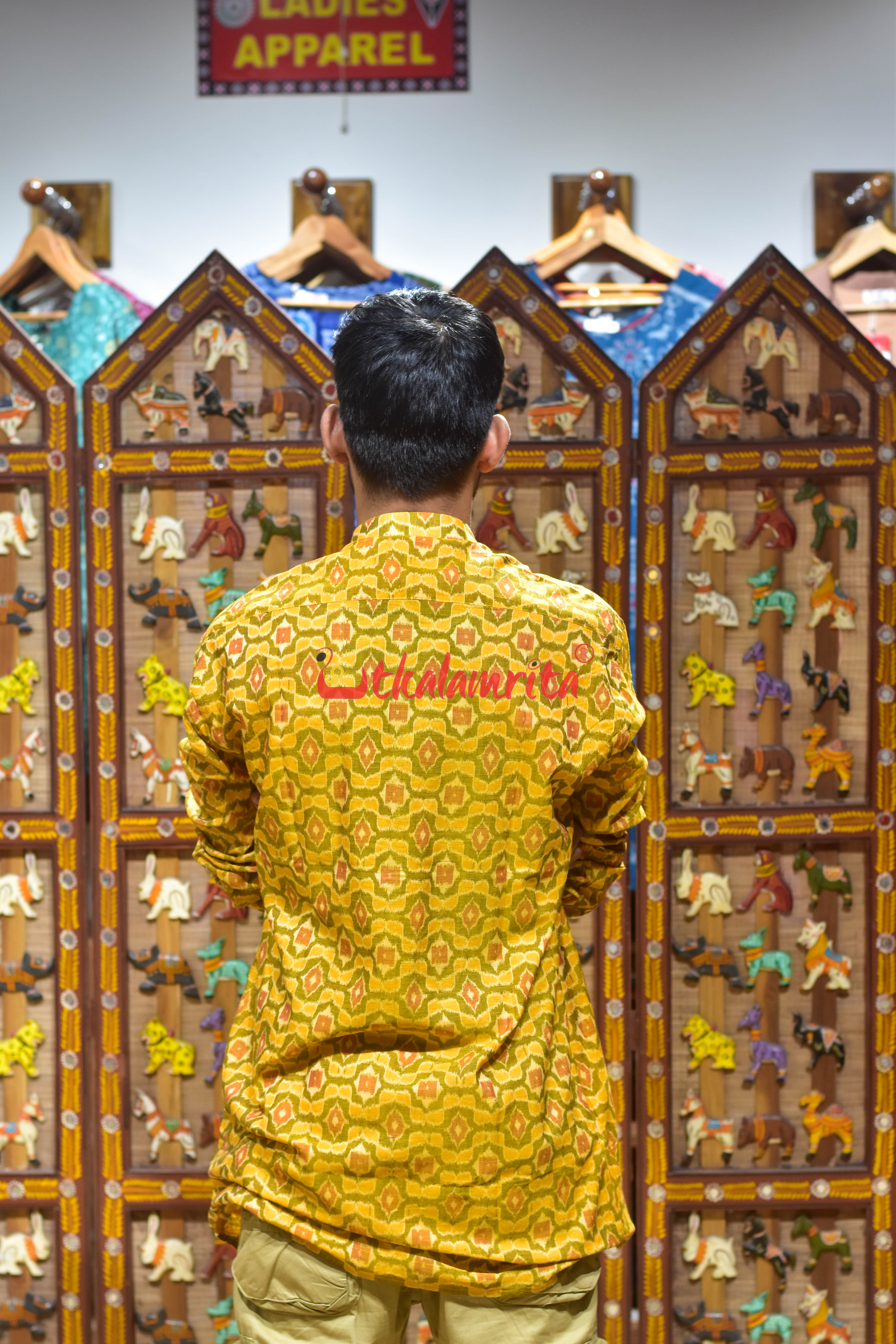 Mustard Pentagon Design (Men's Short Kurta)
