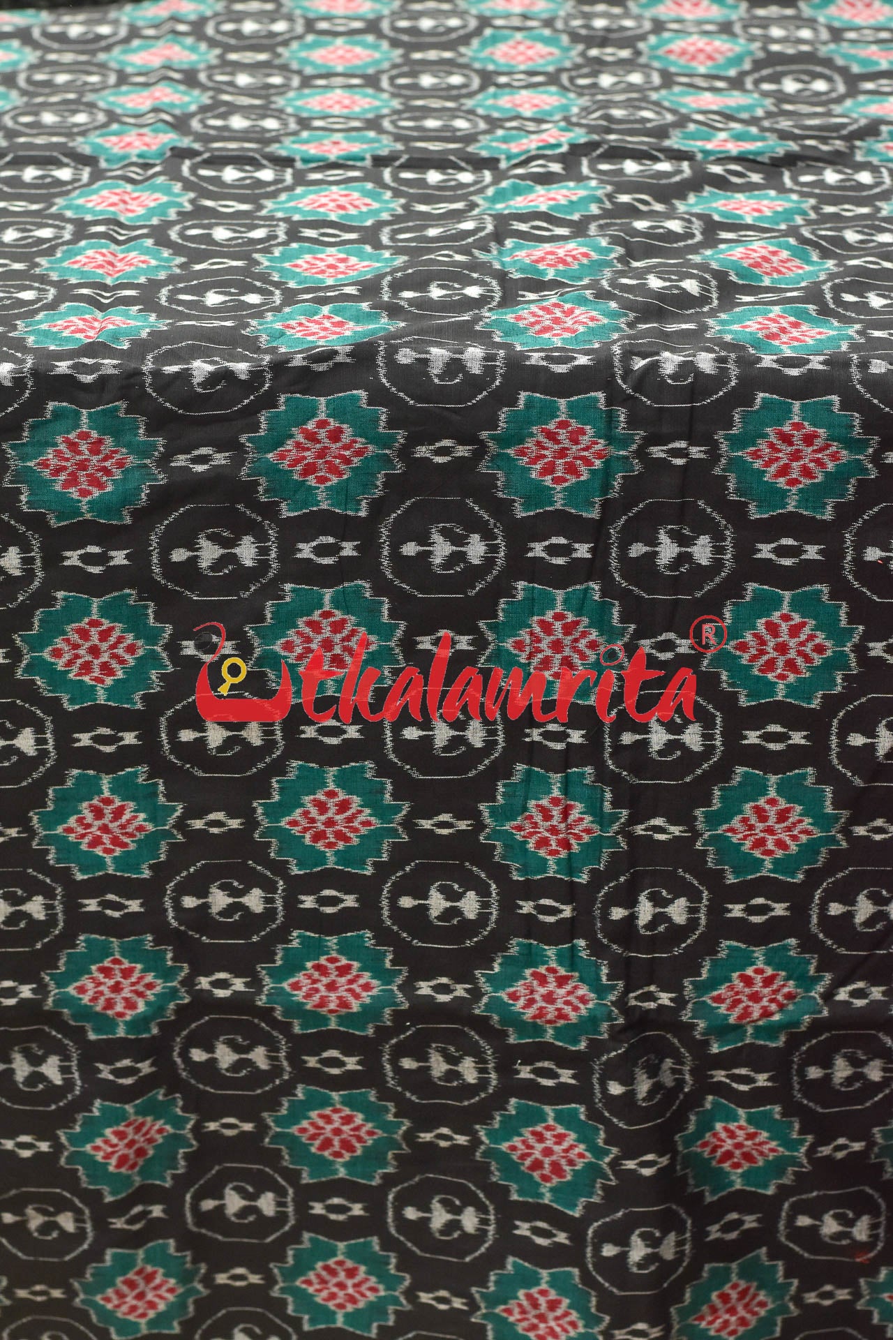 Black Tribal and Flowers Sambalpuri Cotton (Fabric)