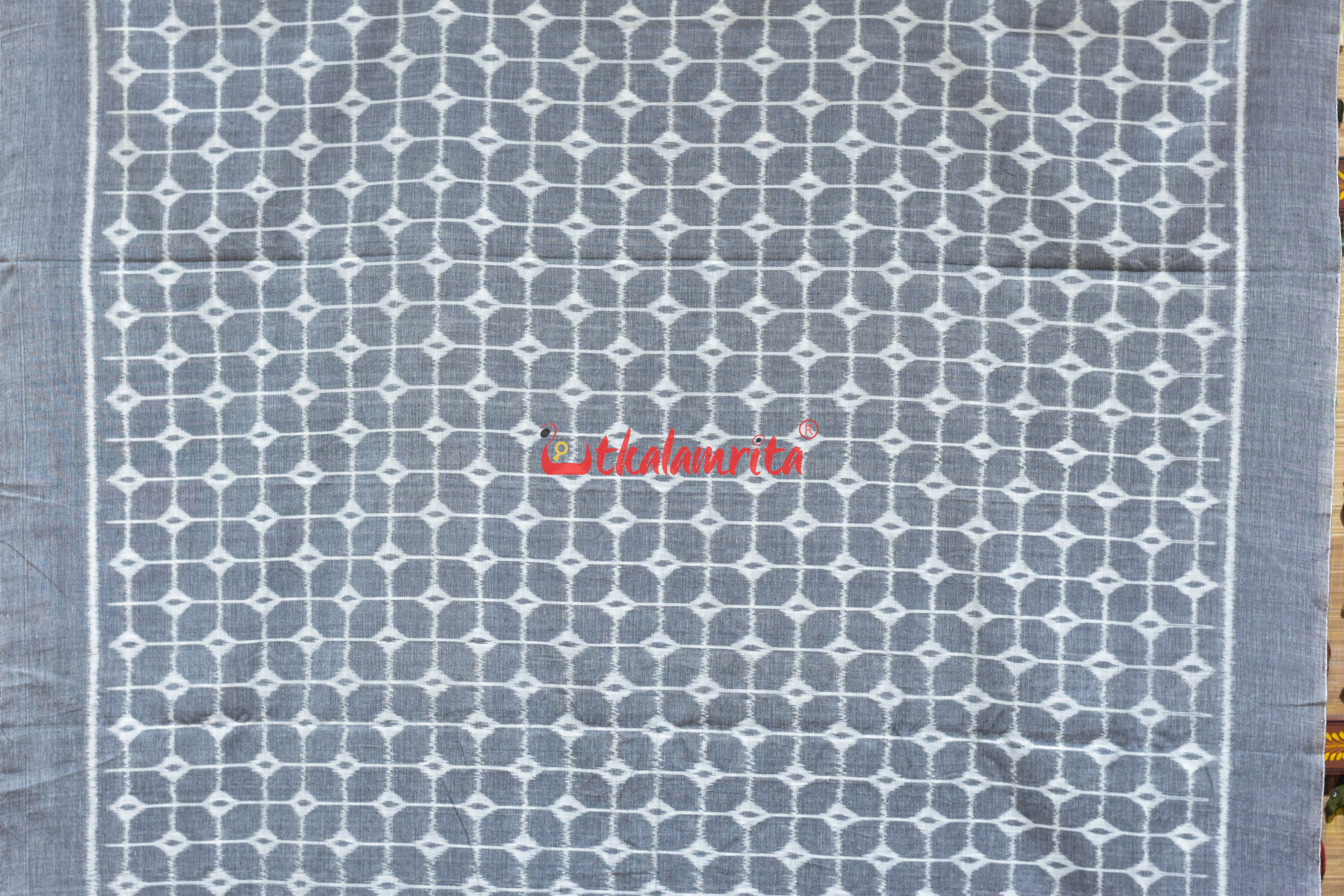 Grey Chessboard Thikiri Khandua Cotton Saree