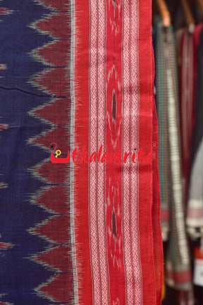 Navy Blue Red Phula Khandua Cotton Saree