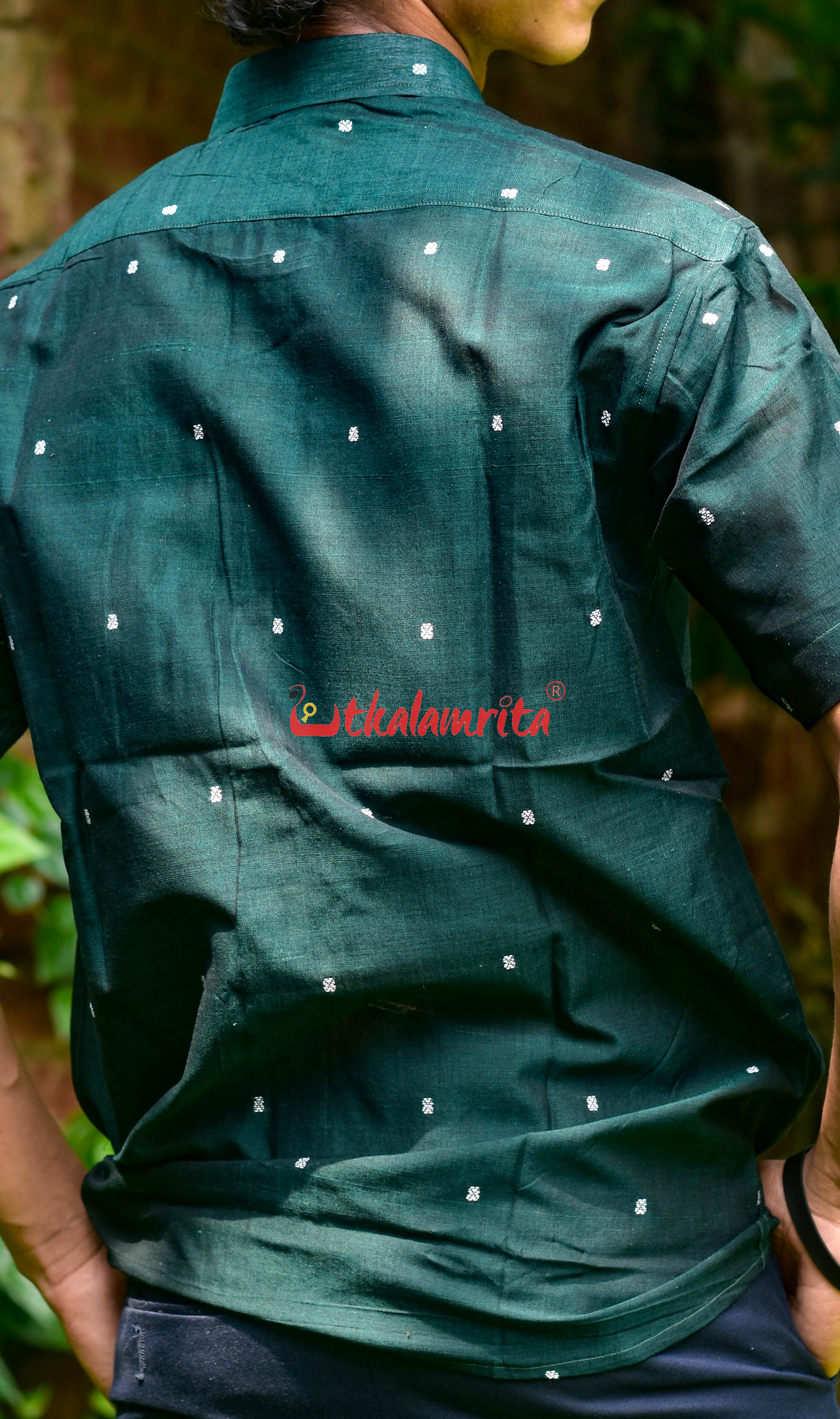 Bottle Green White Buti (Mens' Half Shirt)