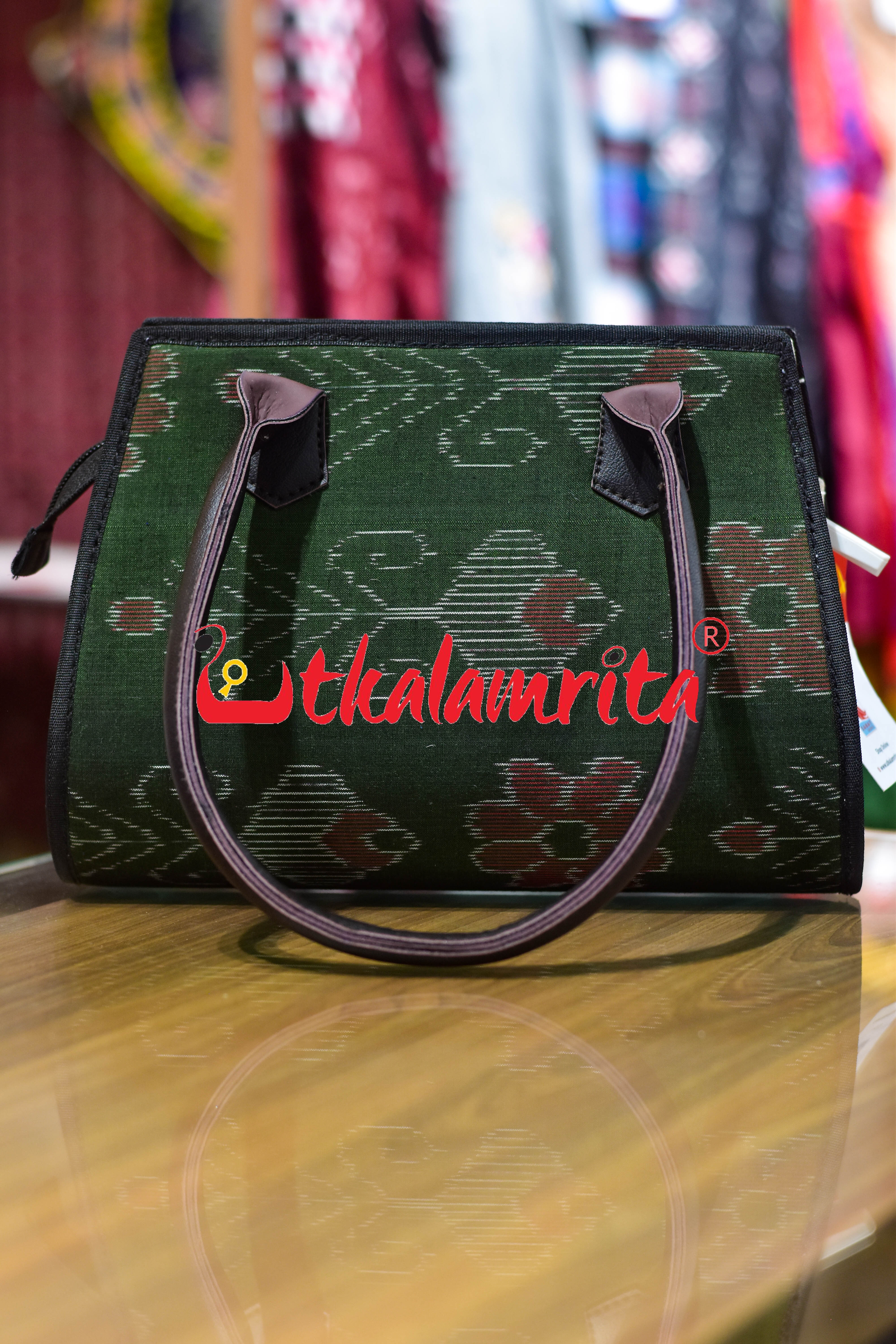 Mehendi Green Single Flower Trapezium Vanity Bag