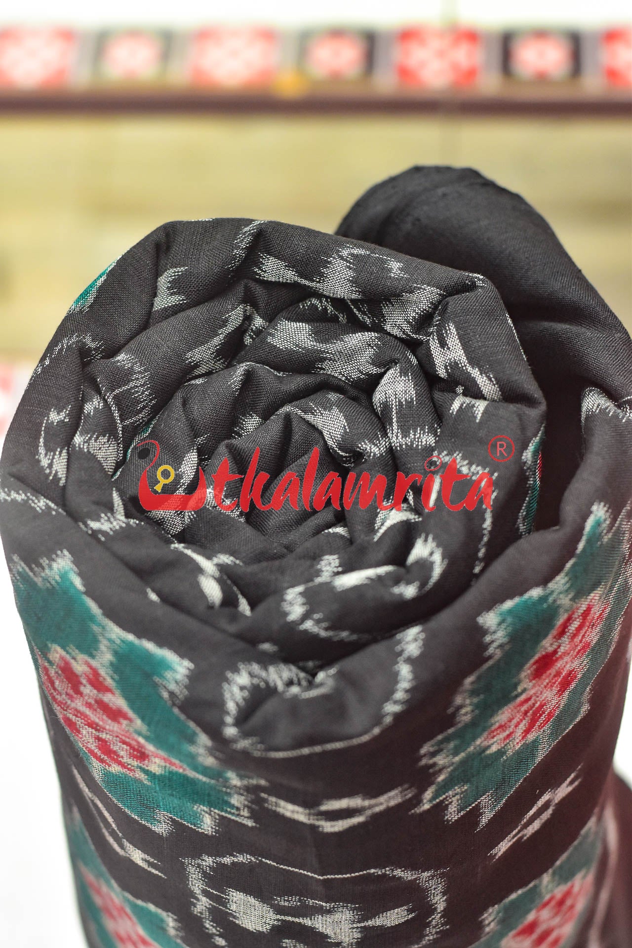 Black Tribal and Flowers Sambalpuri Cotton (Fabric)