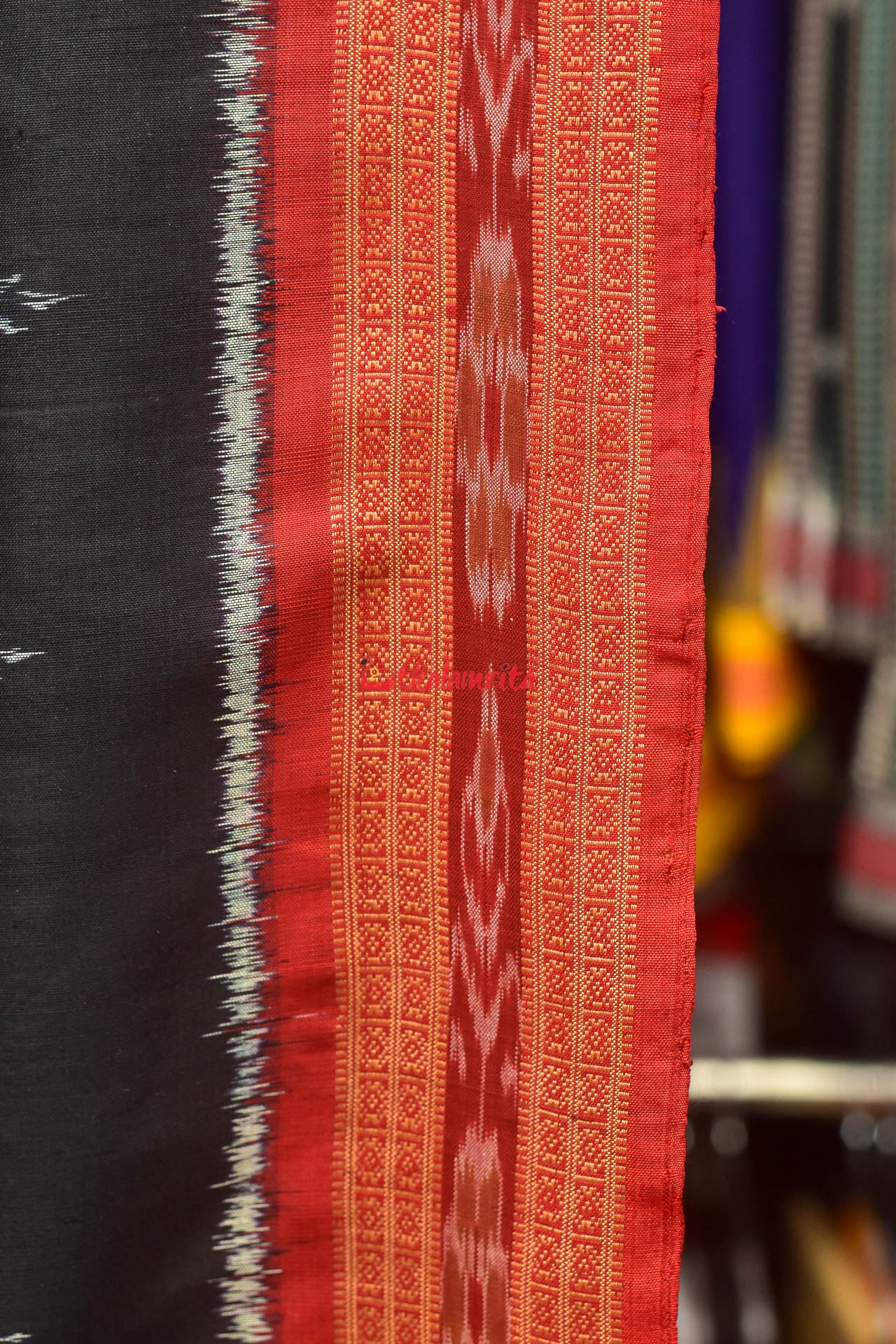 Black Mayura Khandua Silk Saree