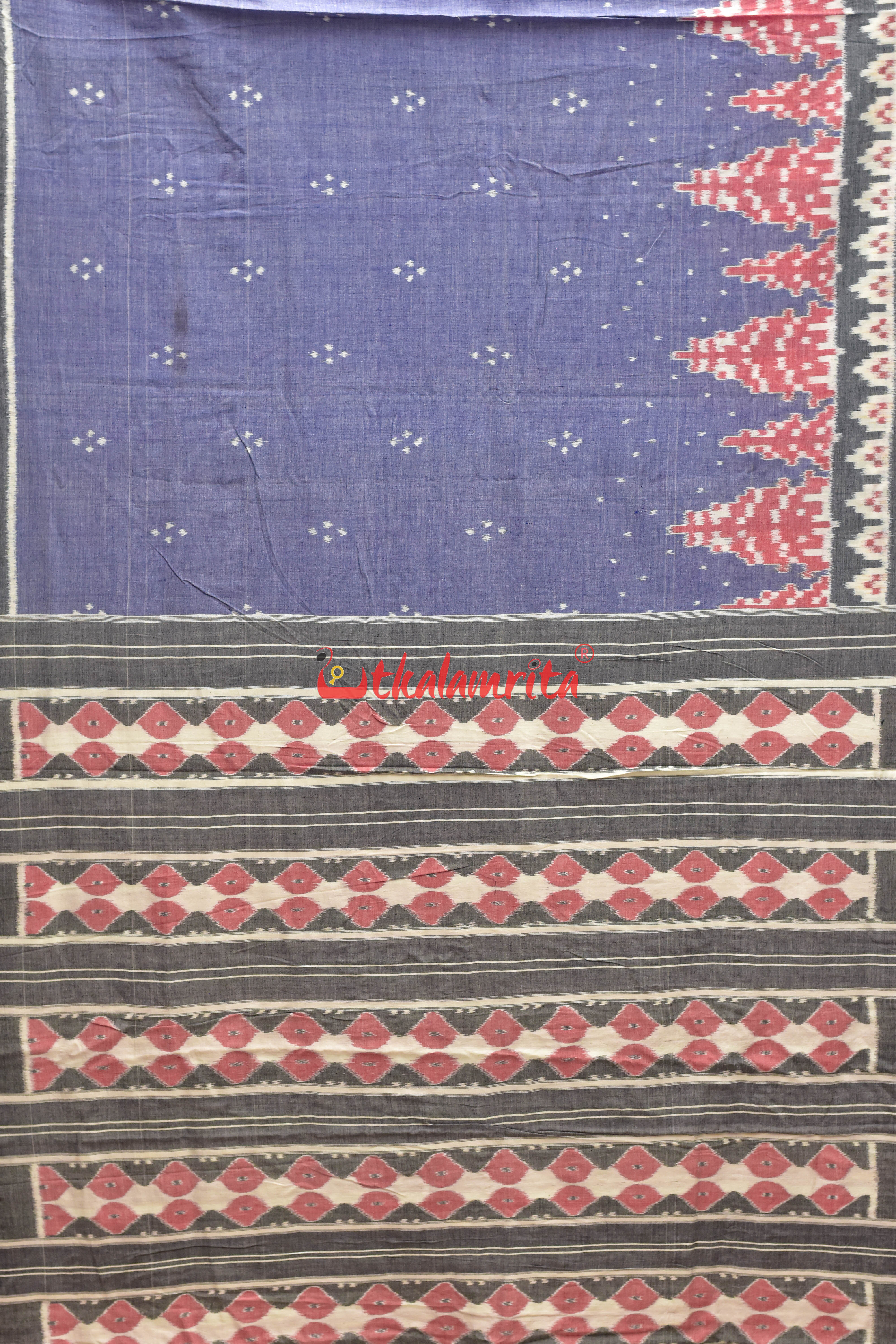 Light Blue Grey Border Ikat Cotton Saree