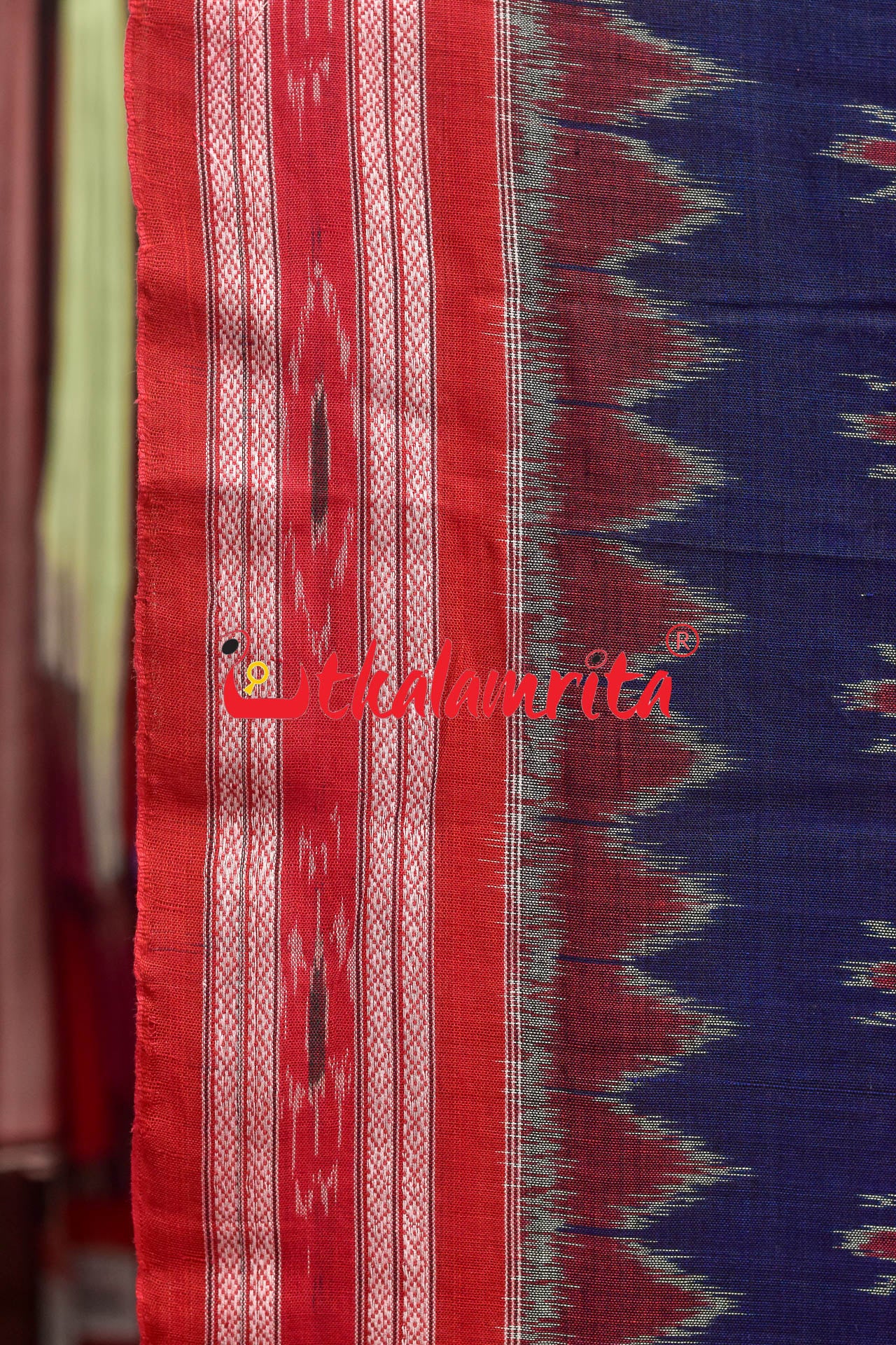 Navy Blue Red Phula Khandua Cotton Saree