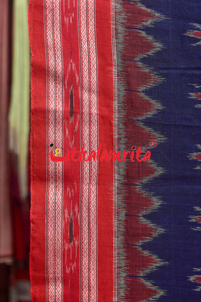 Navy Blue Red Phula Khandua Cotton Saree