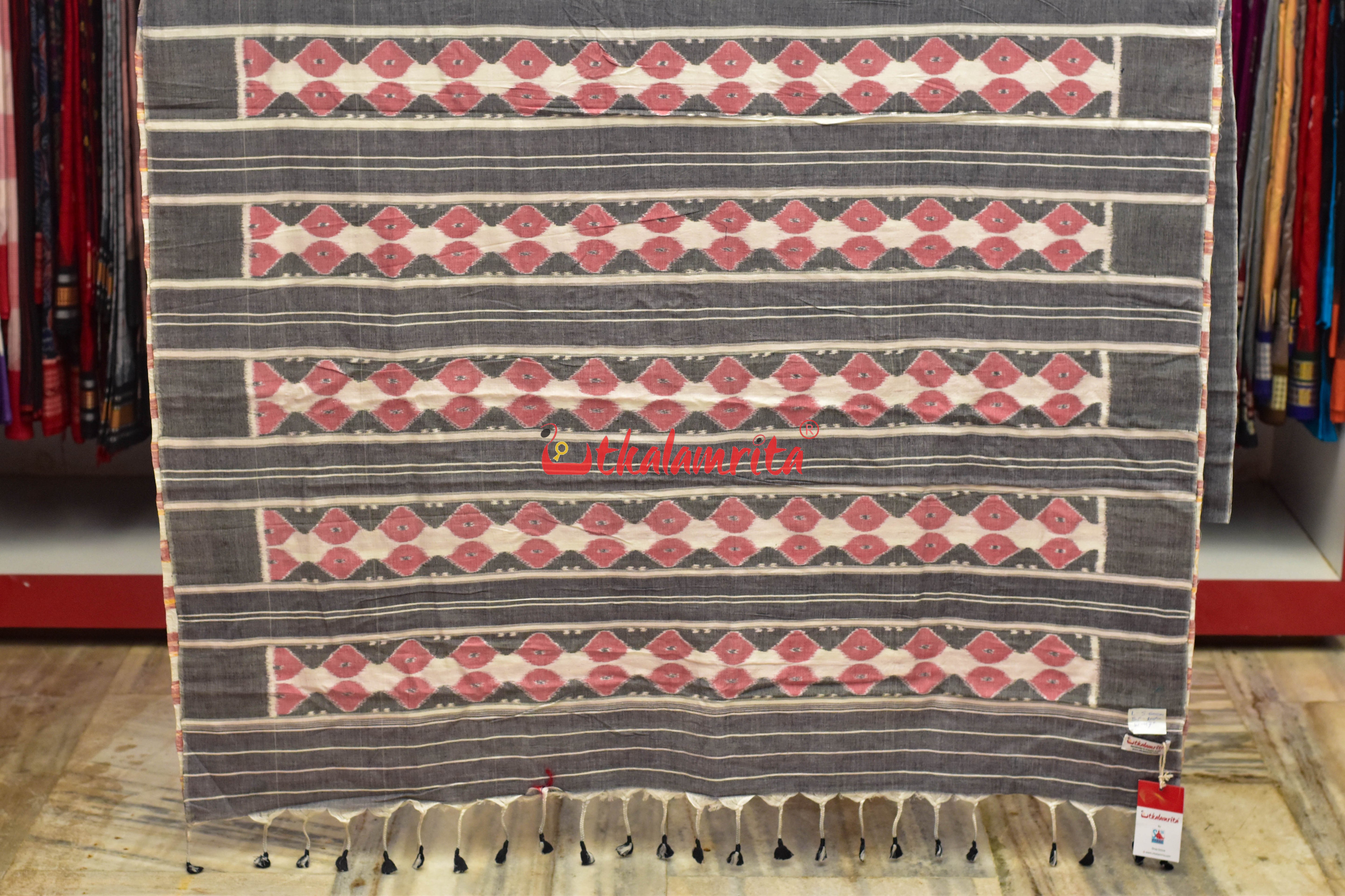 Light Blue Grey Border Ikat Cotton Saree