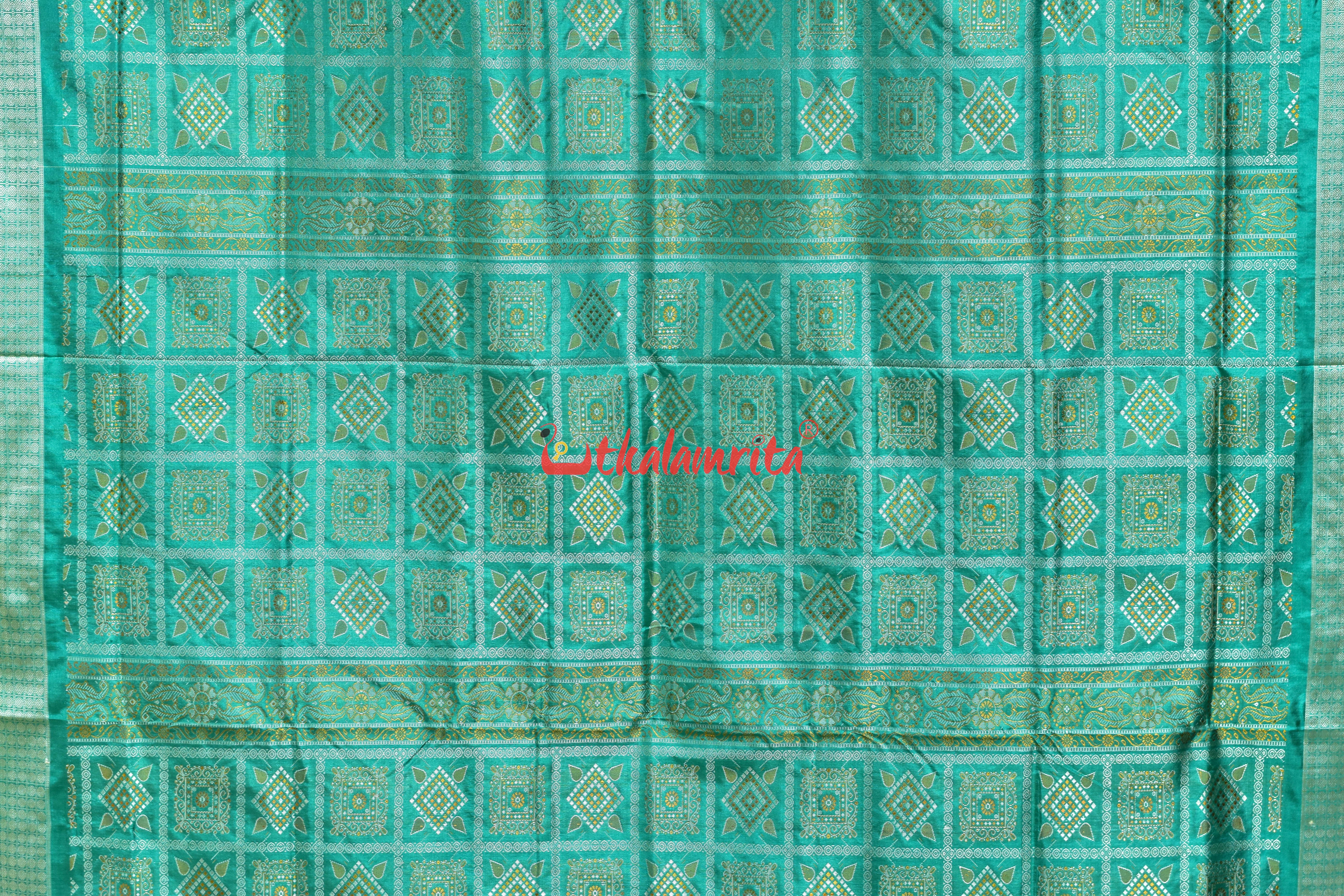 Light Pink Rama Green Border Bomkai Silk Saree