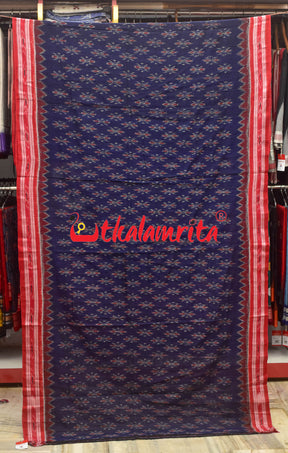 Navy Blue Red Phula Khandua Cotton Saree