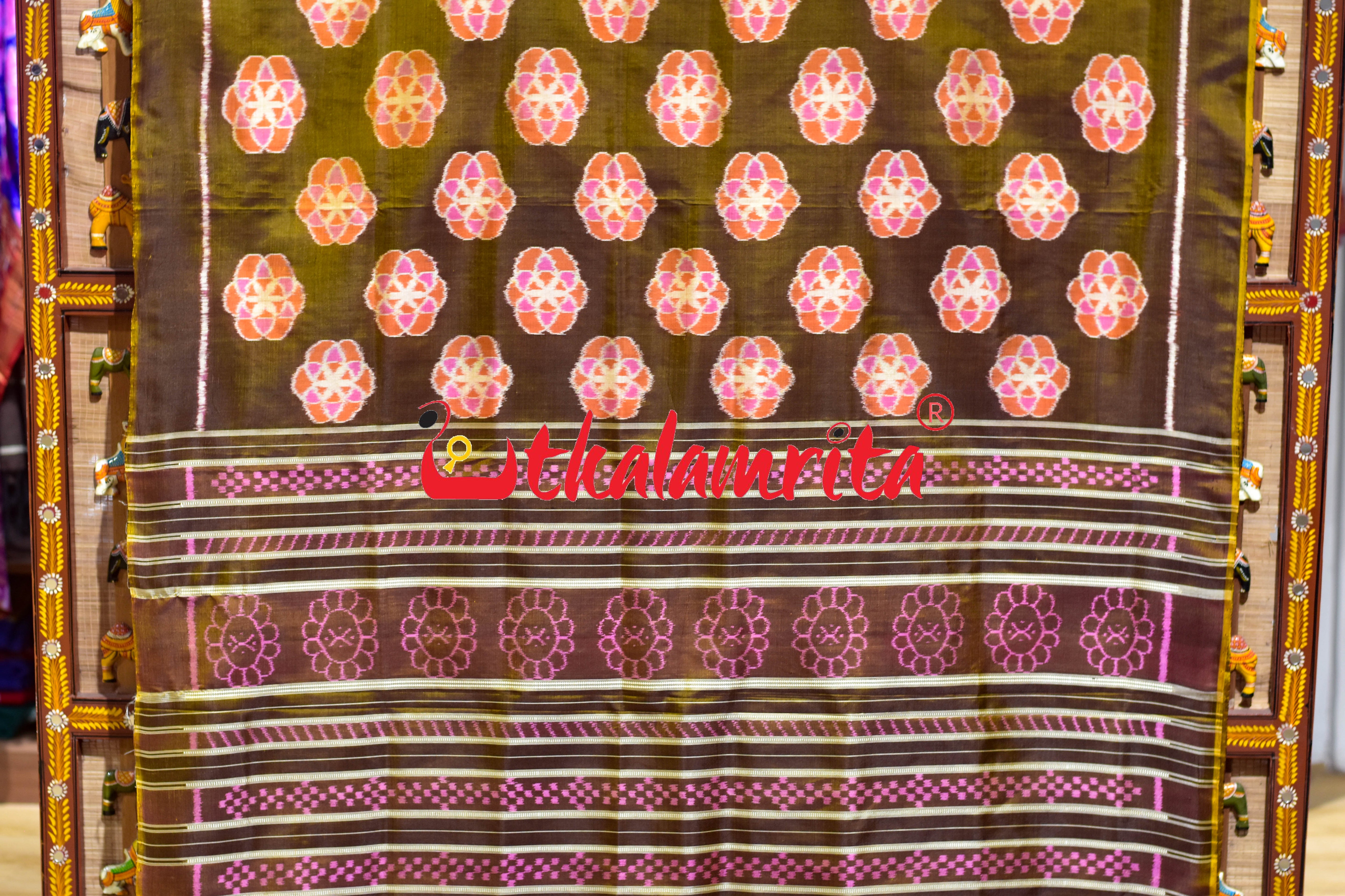 Bronze Orange Phula Jhoti Khandua Silk Saree