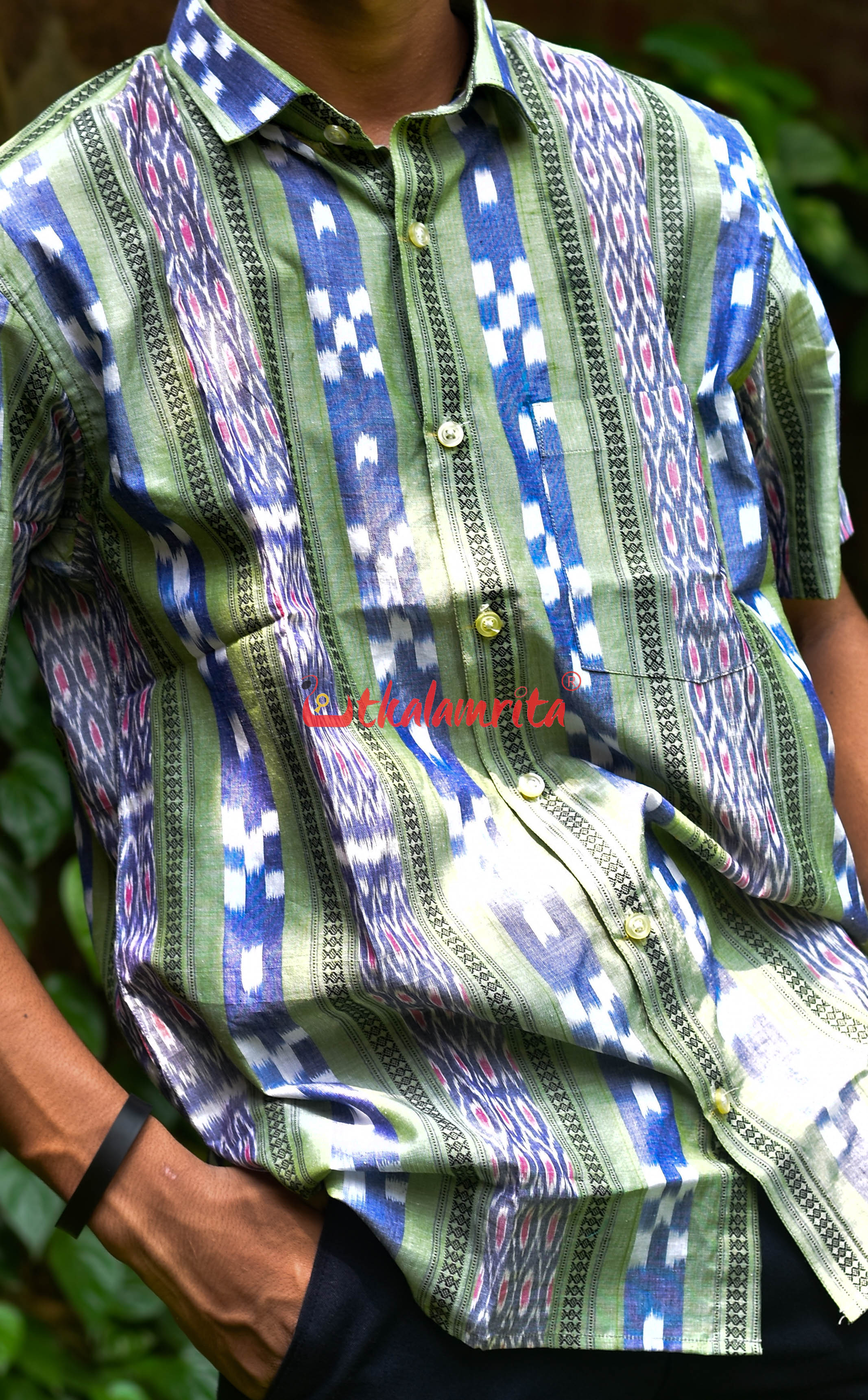 Olive Blue Pasapali (Mens' Half Shirt)