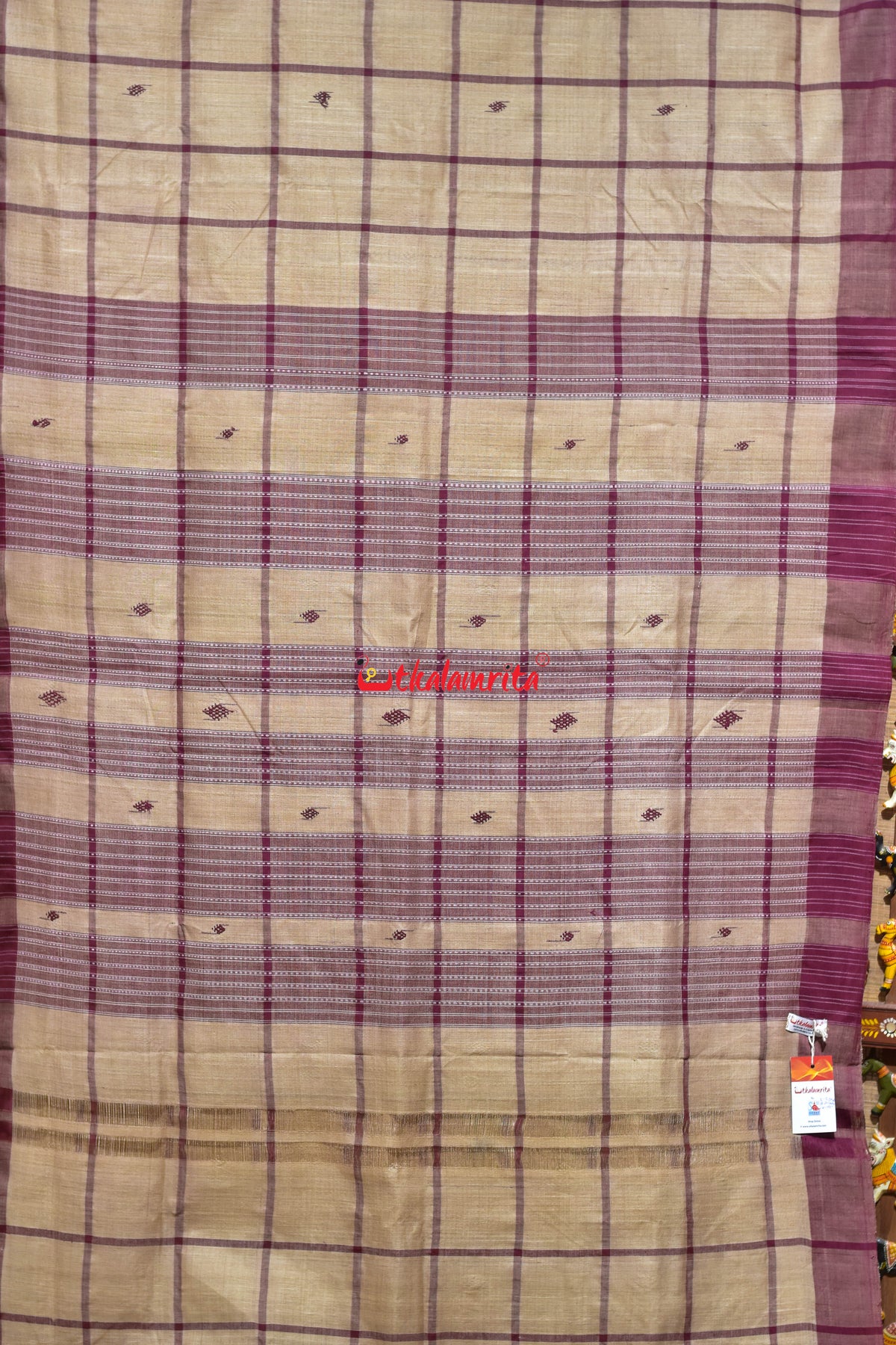 Big Check Maroon Santhal Tussar Saree