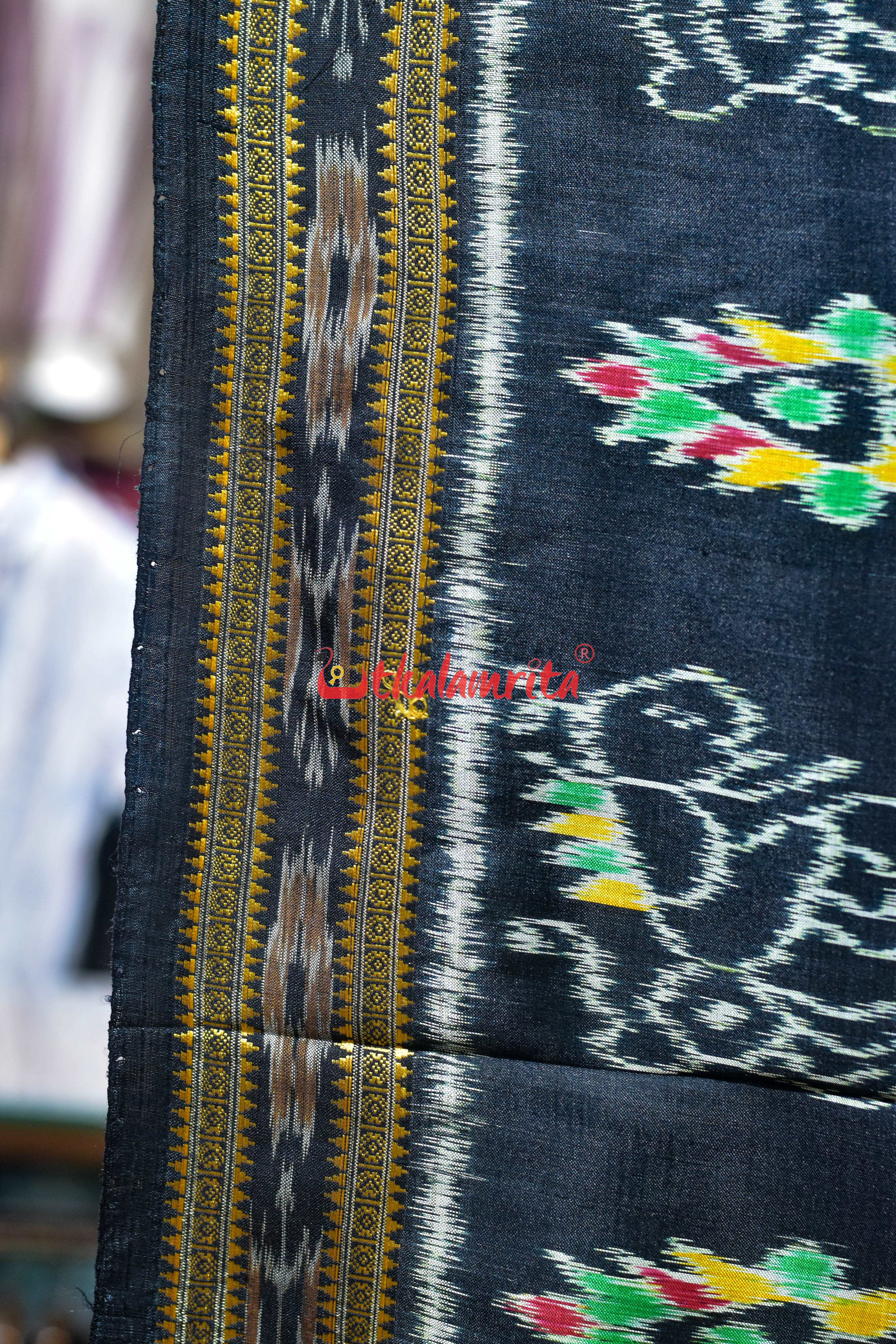 Black Nabarangi Animal and Flower Khandua Silk Saree