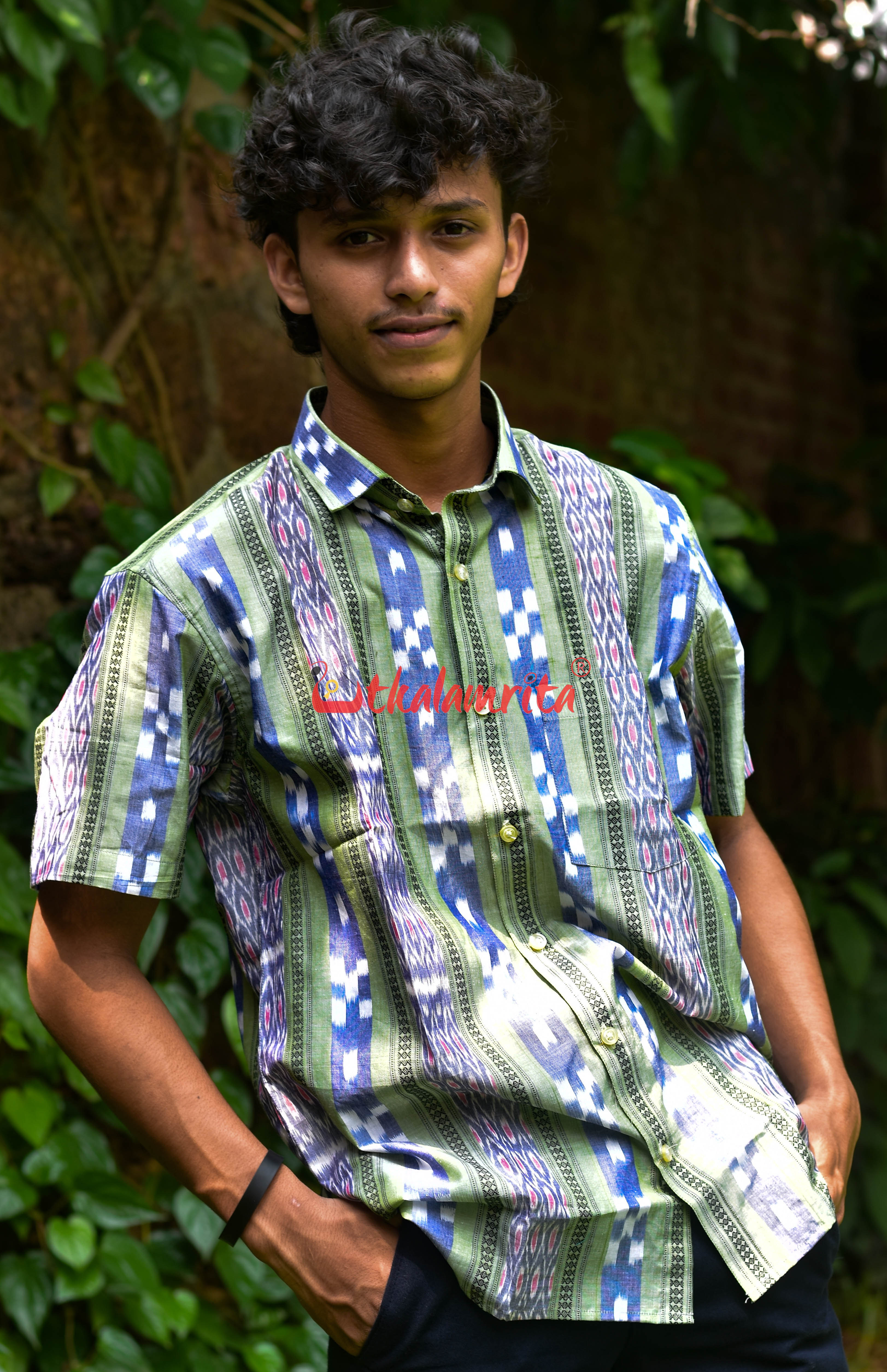 Olive Blue Pasapali (Mens' Half Shirt)