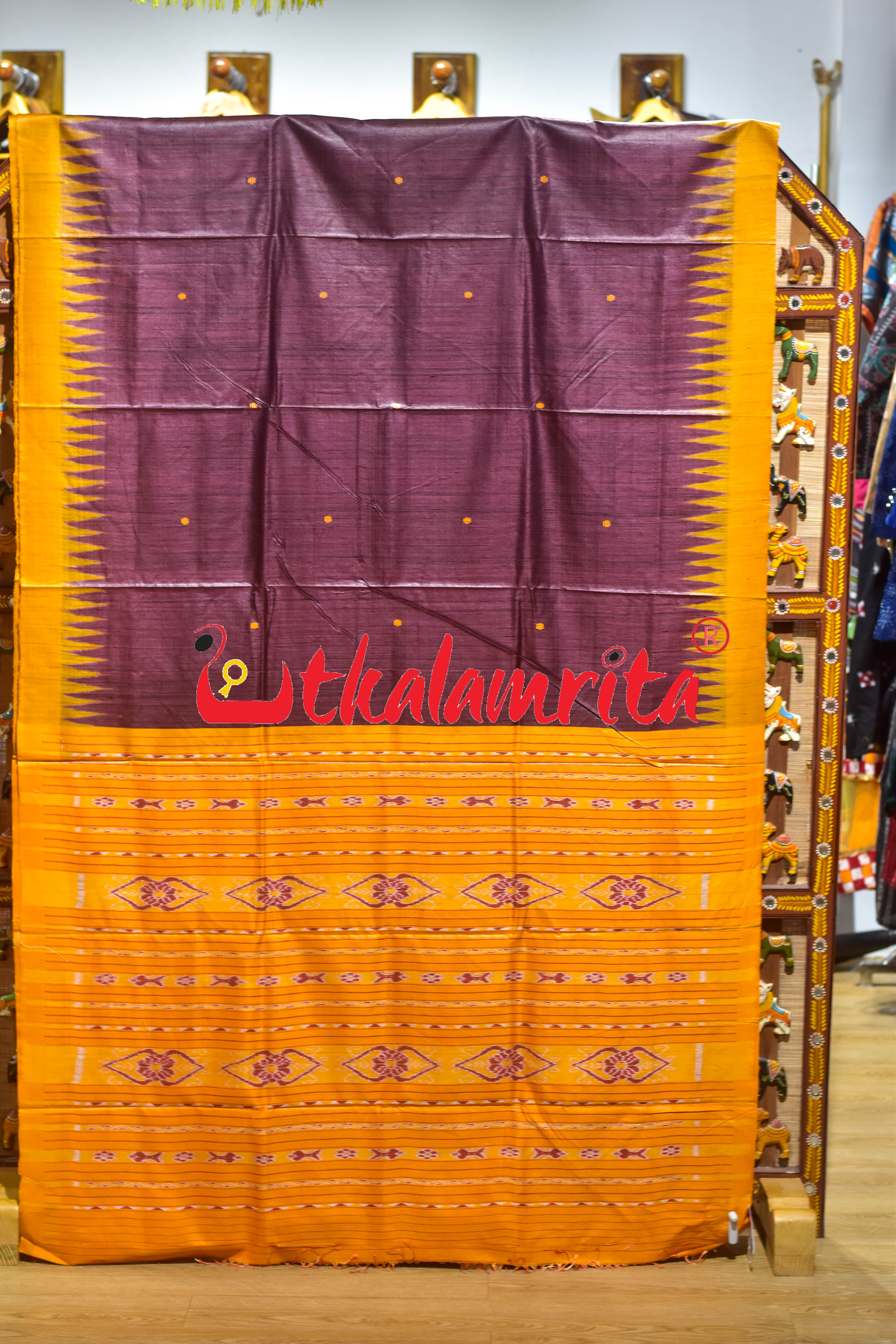 Wine Yellow Gopalpur Tussar Silk Saree