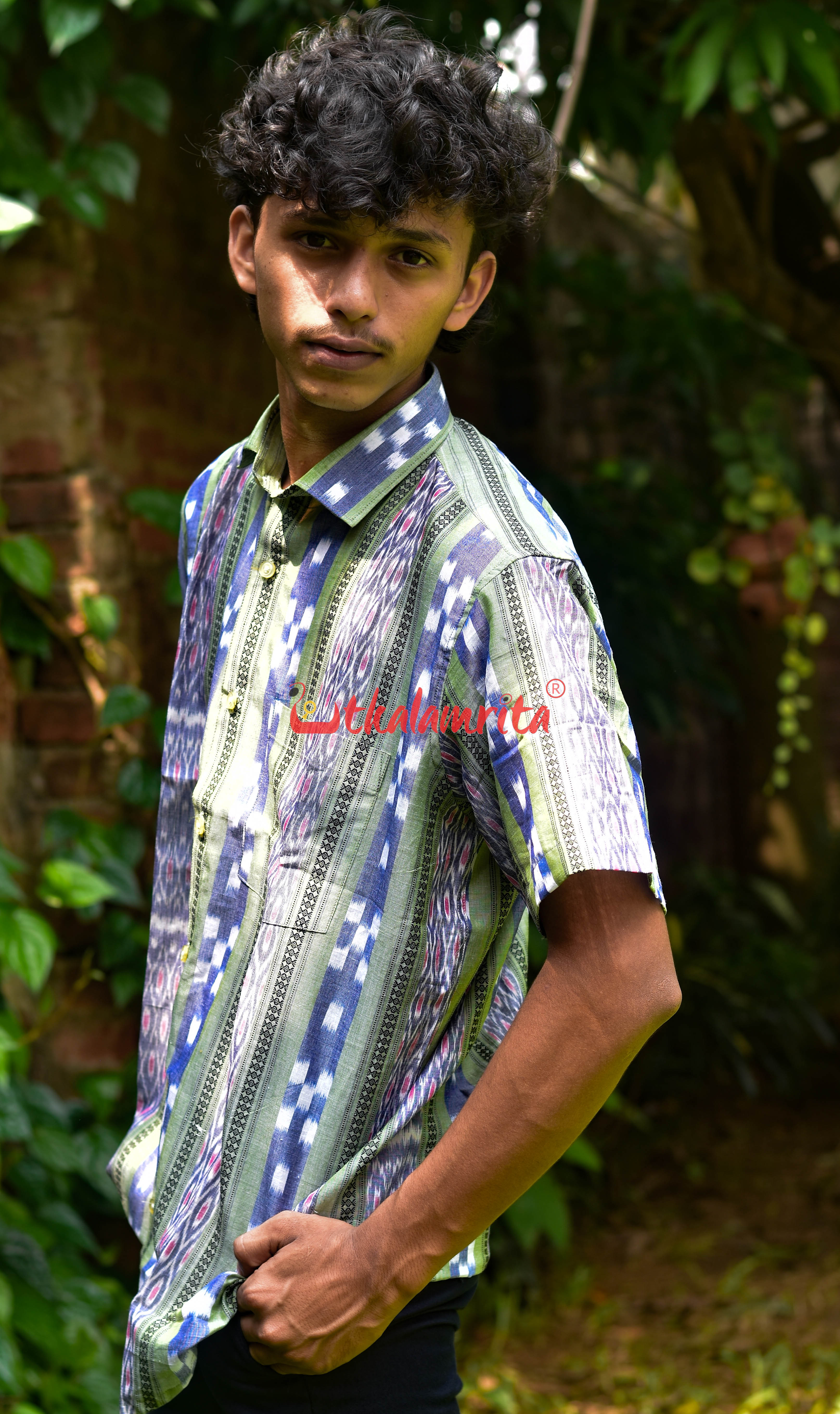 Olive Blue Pasapali (Mens' Half Shirt)
