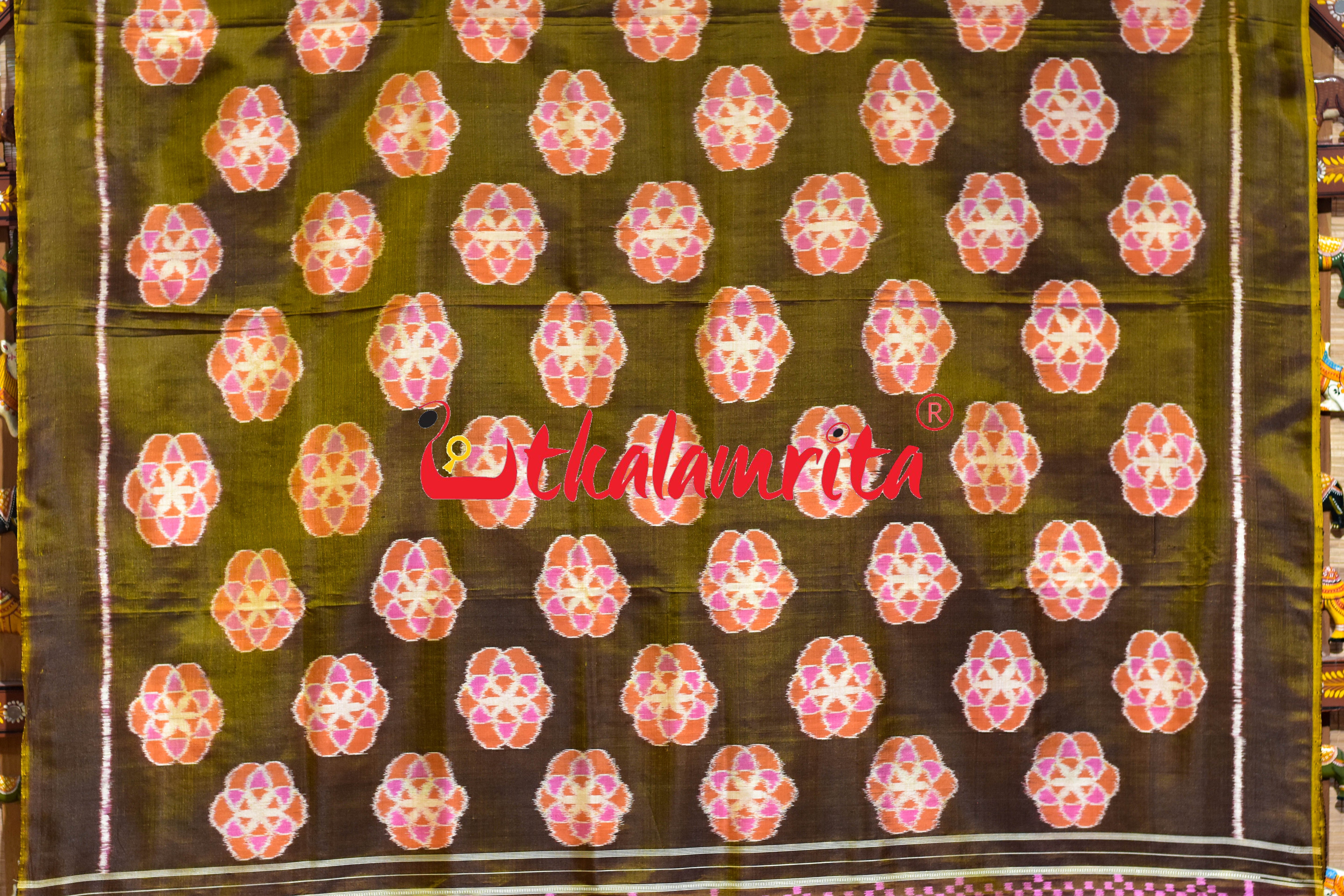 Bronze Orange Phula Jhoti Khandua Silk Saree