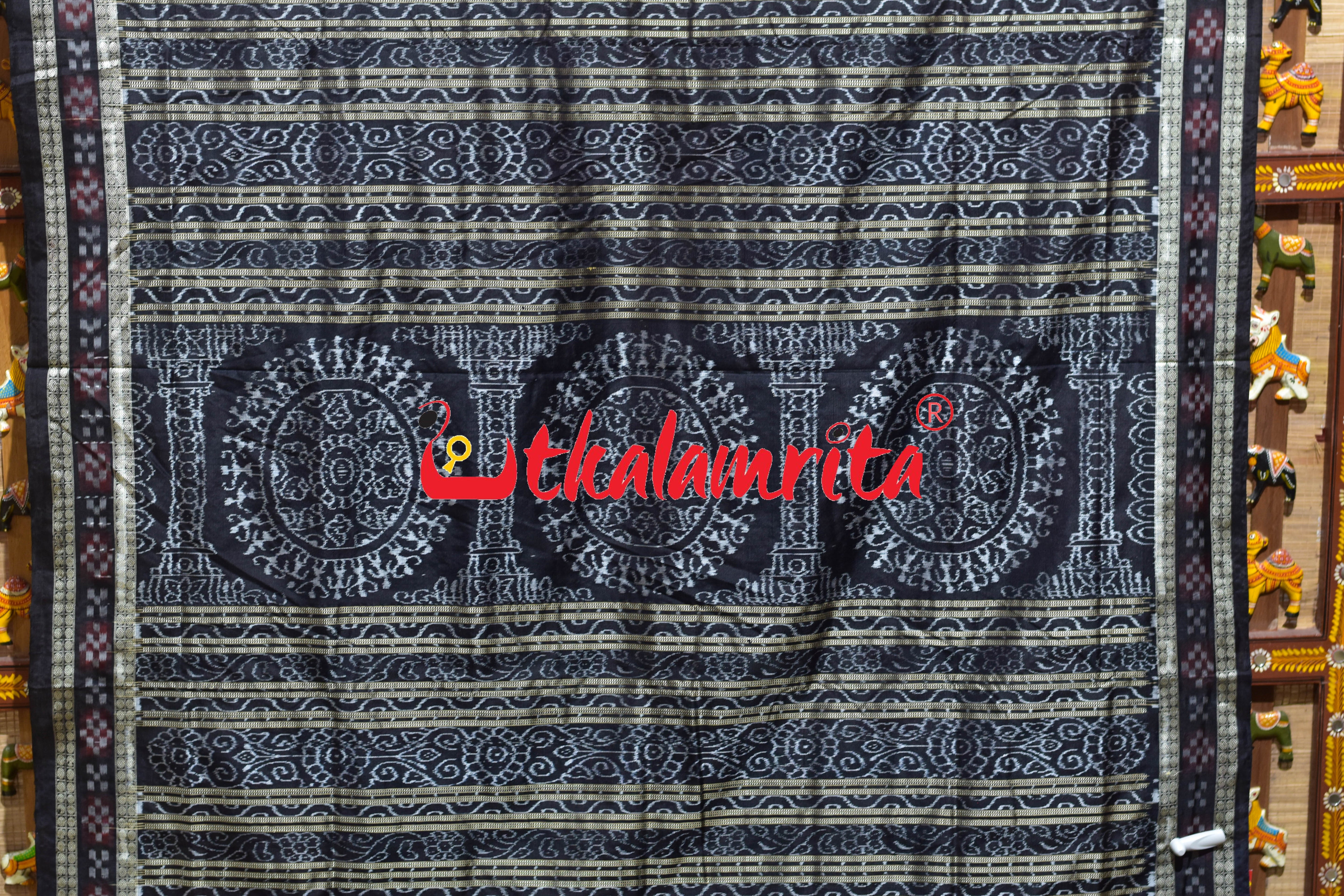 5 Kuthi Red Black White Pasapali Sambalpuri Silk Saree