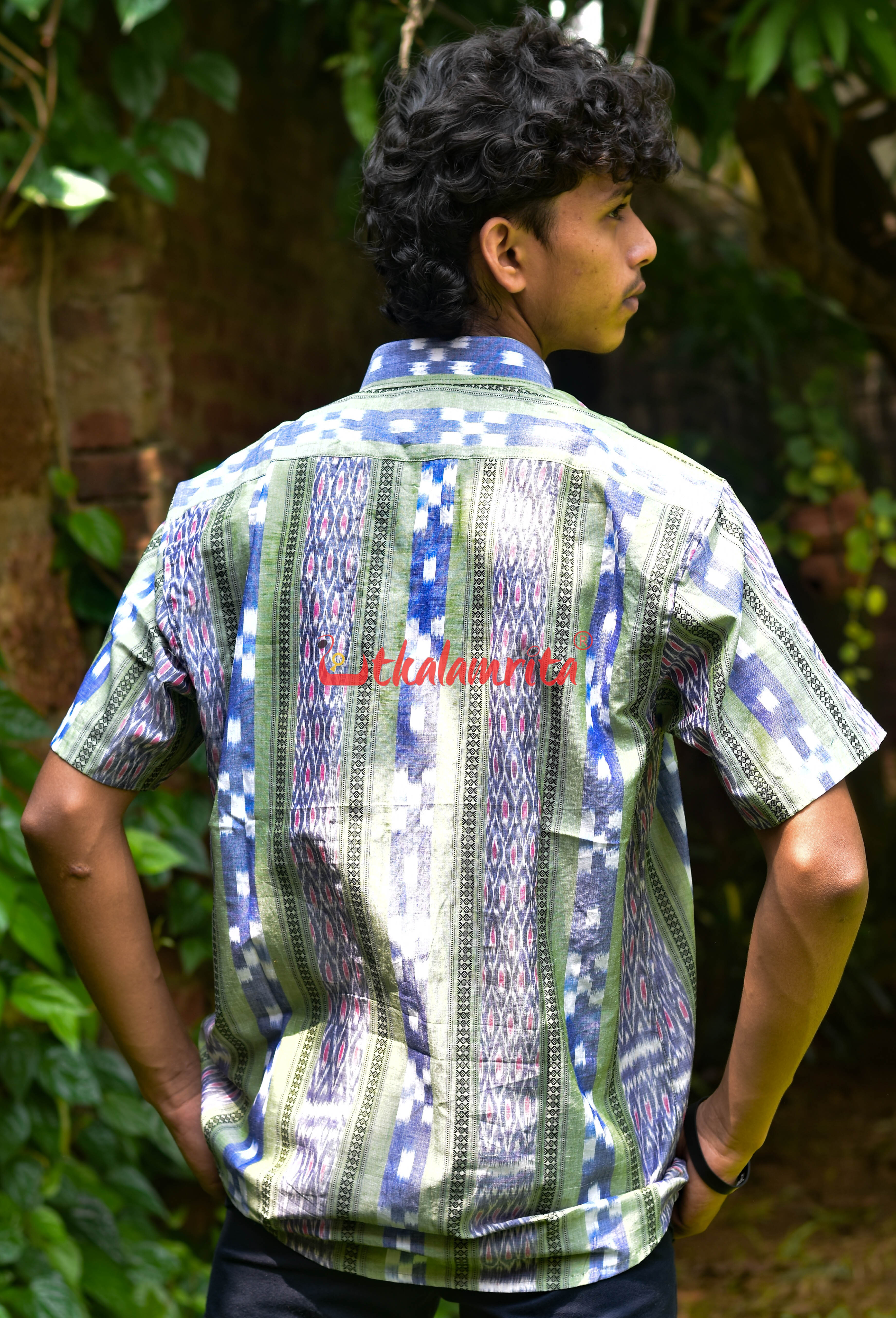 Olive Blue Pasapali (Mens' Half Shirt)