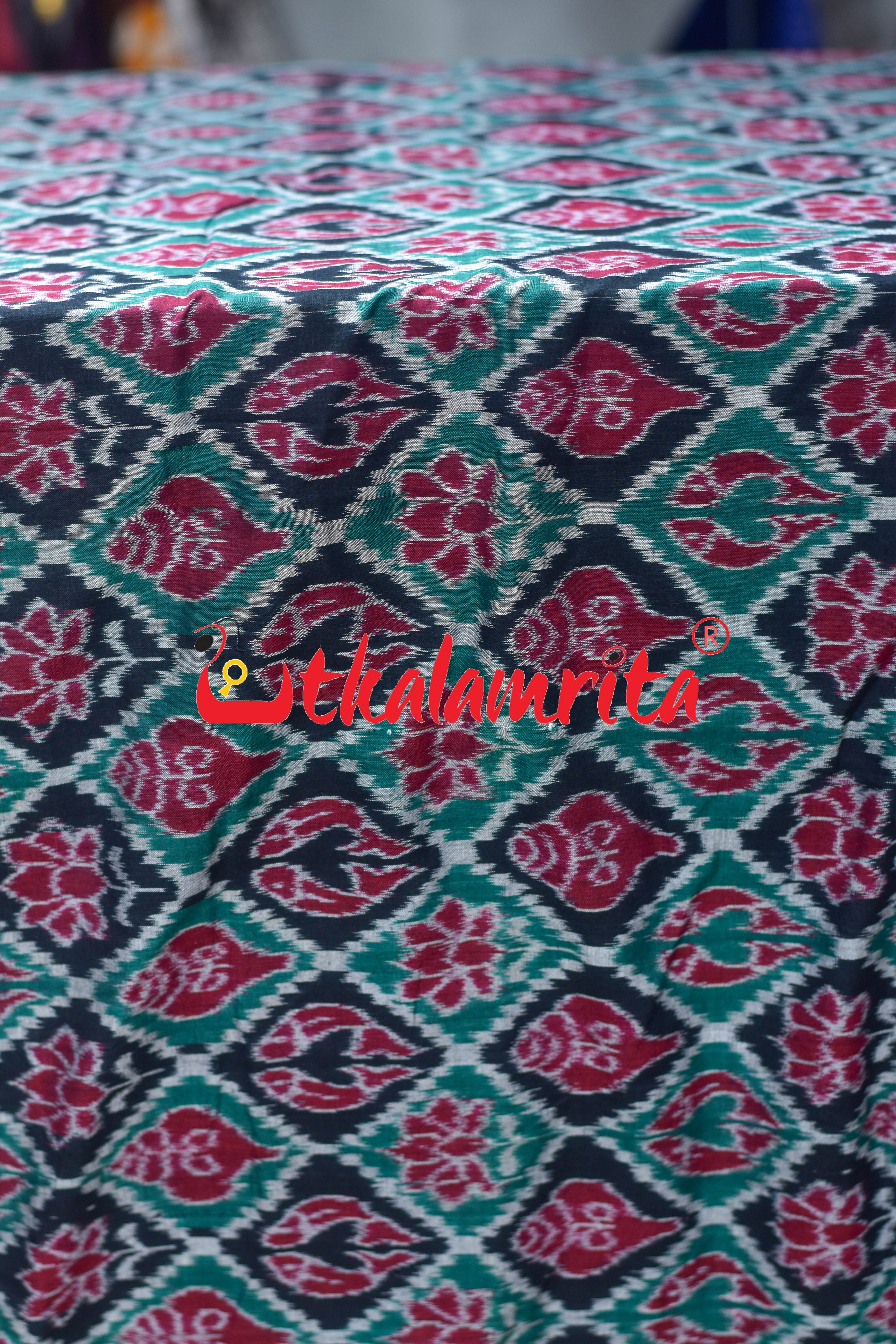 Fish Lotus Sankha Black Green Sambalpuri Cotton (Fabric)