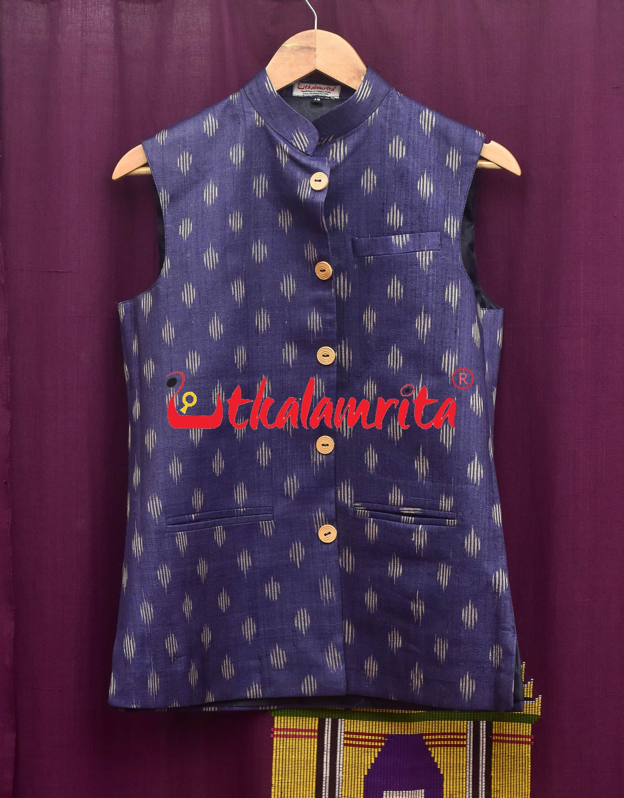 Navy Blue Body Ikat Gopalpur Tussar (Modi Jacket)