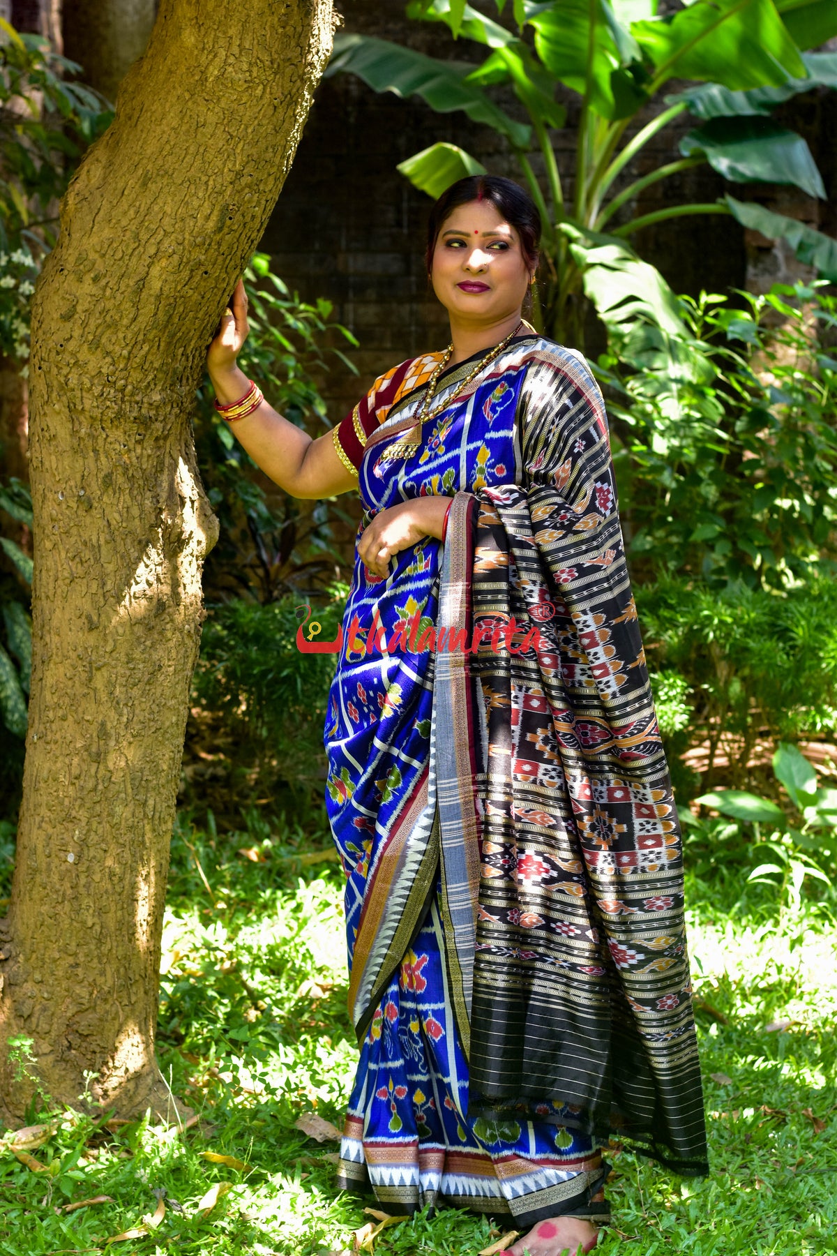 Blue Nabakothi Triple Border Khandua Silk Saree