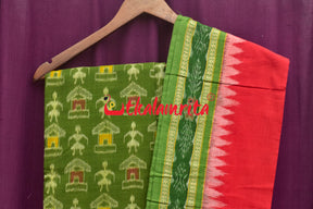 Mehndi Red Tribal Houses Sambalpuri Cotton Dress Set