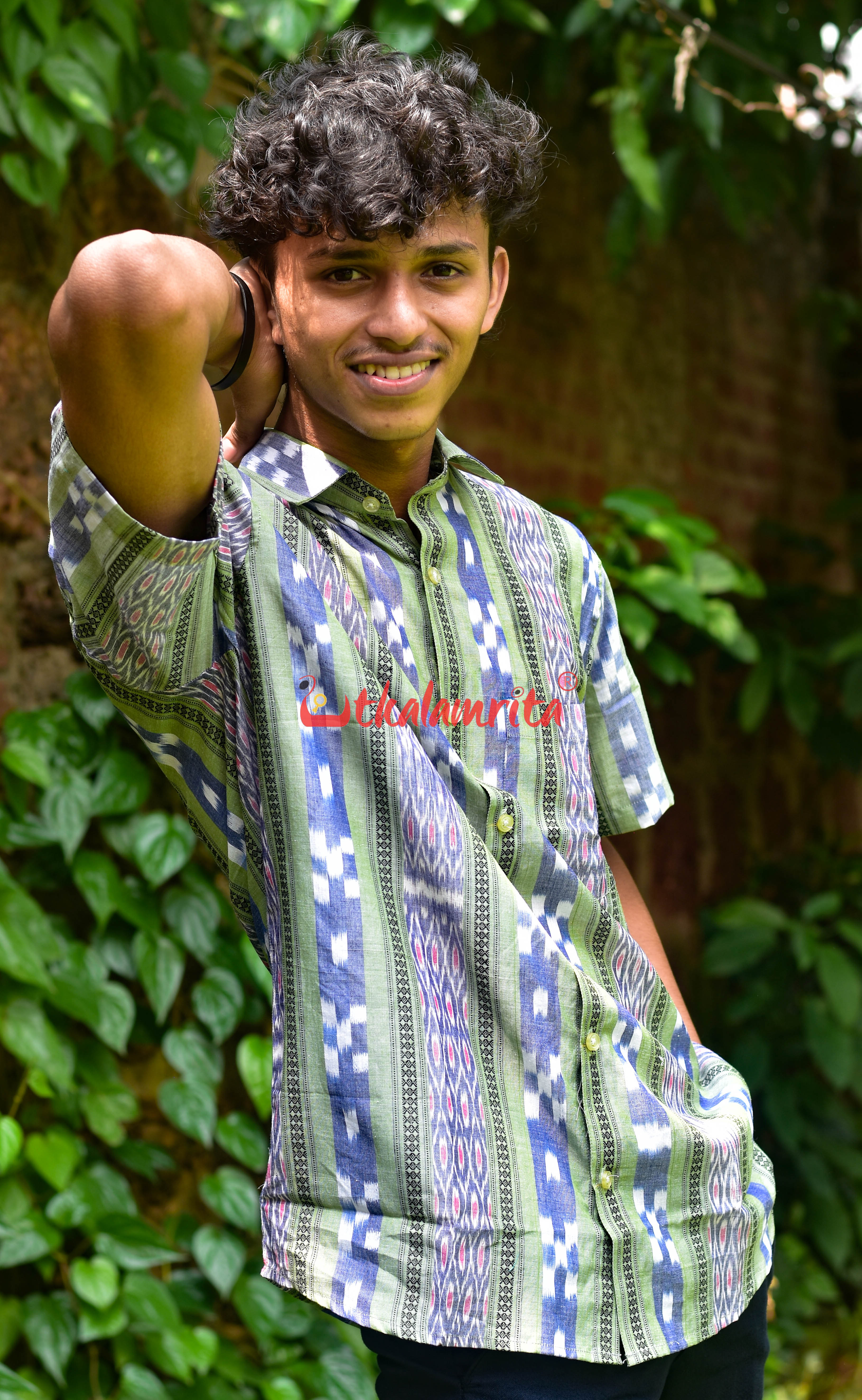 Olive Blue Pasapali (Mens' Half Shirt)