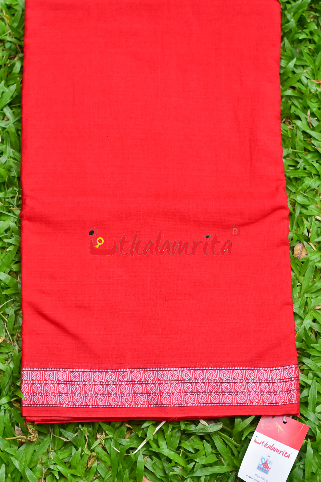 Red With Big Rudraksha Border (Fabric)