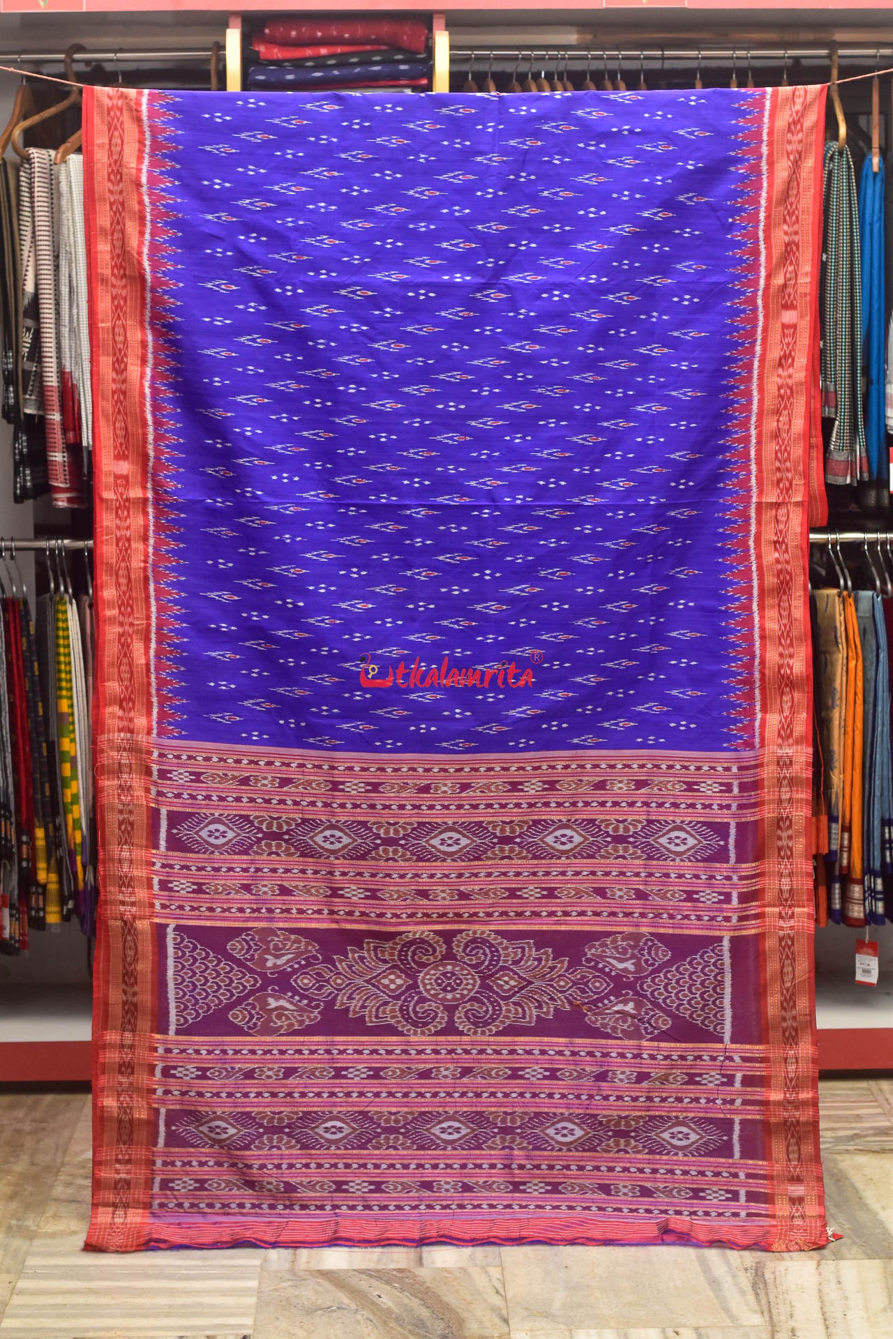 Purple Red Mayura Chandrika Khandua Silk Saree