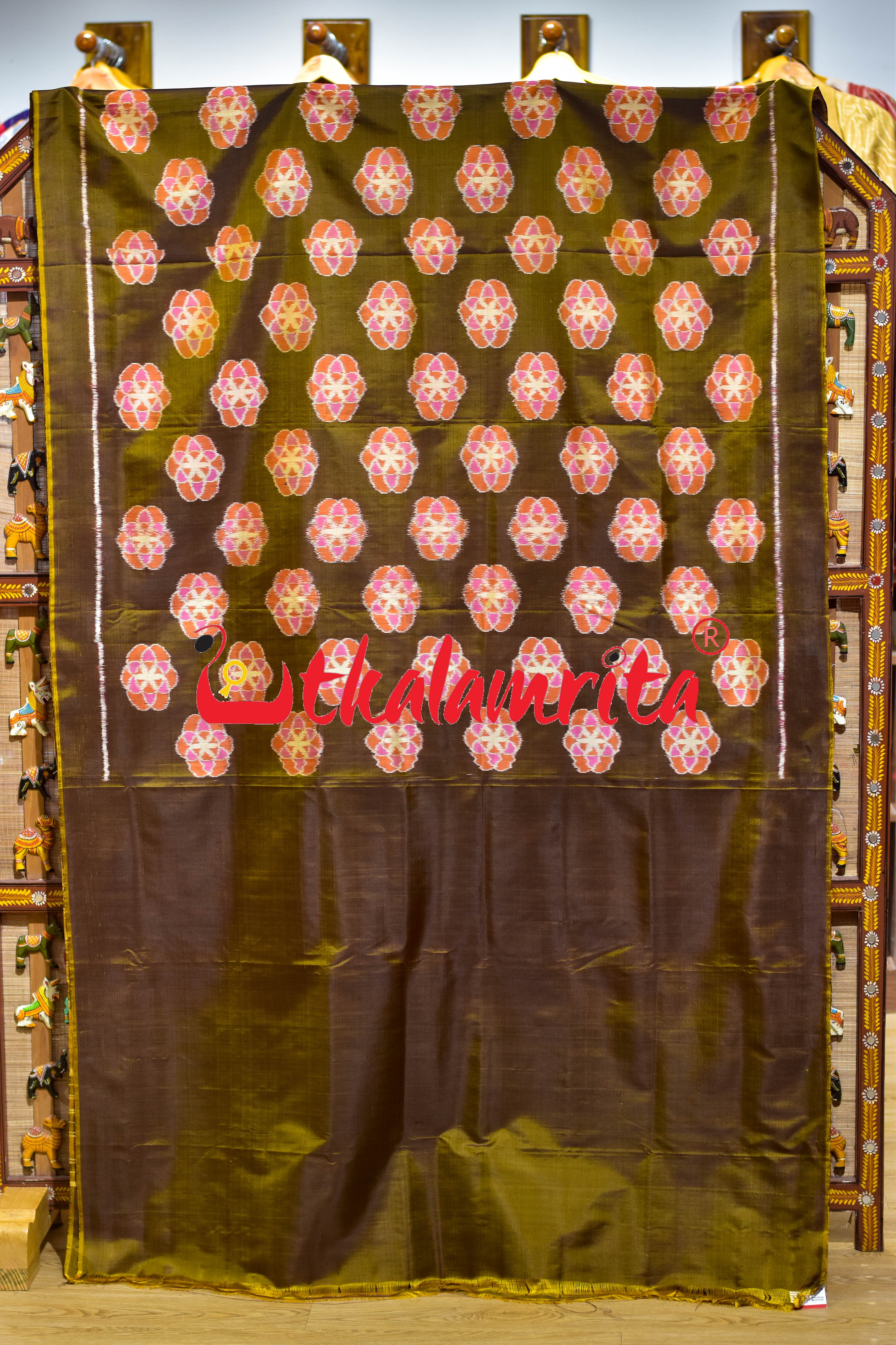 Bronze Orange Phula Jhoti Khandua Silk Saree