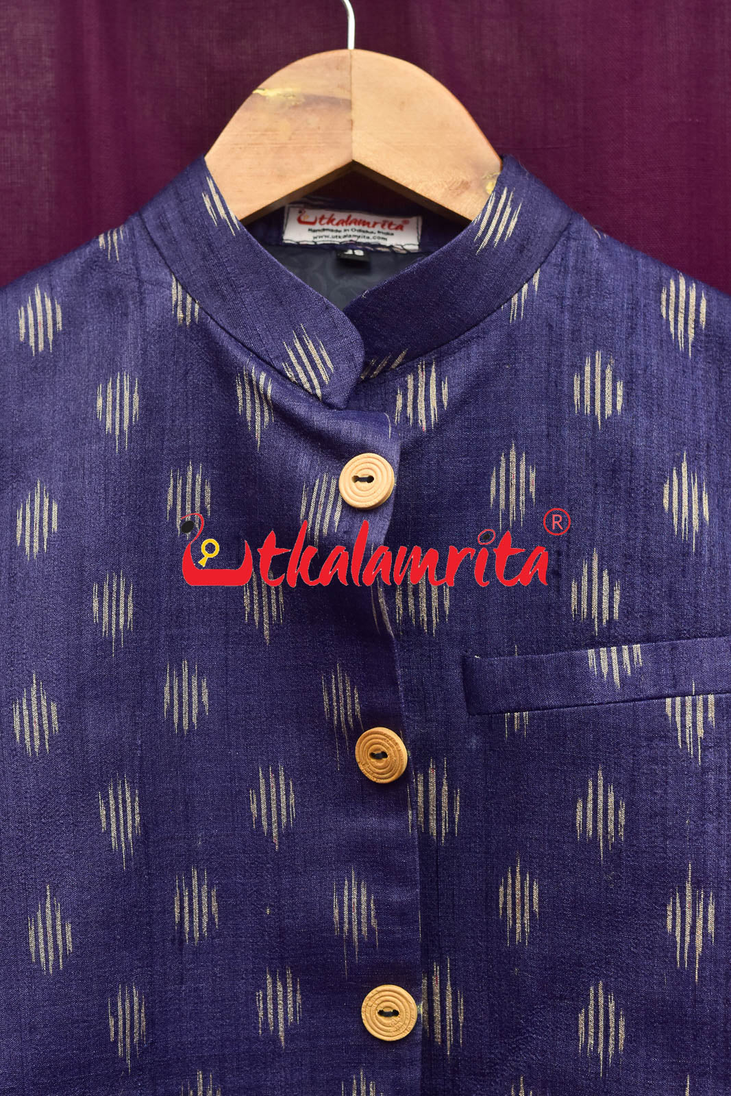 Navy Blue Body Ikat Gopalpur Tussar (Modi Jacket)