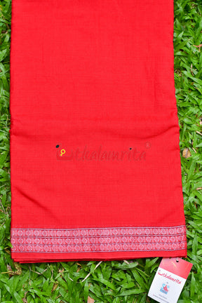 Red With Big Rudraksha Border (Fabric)