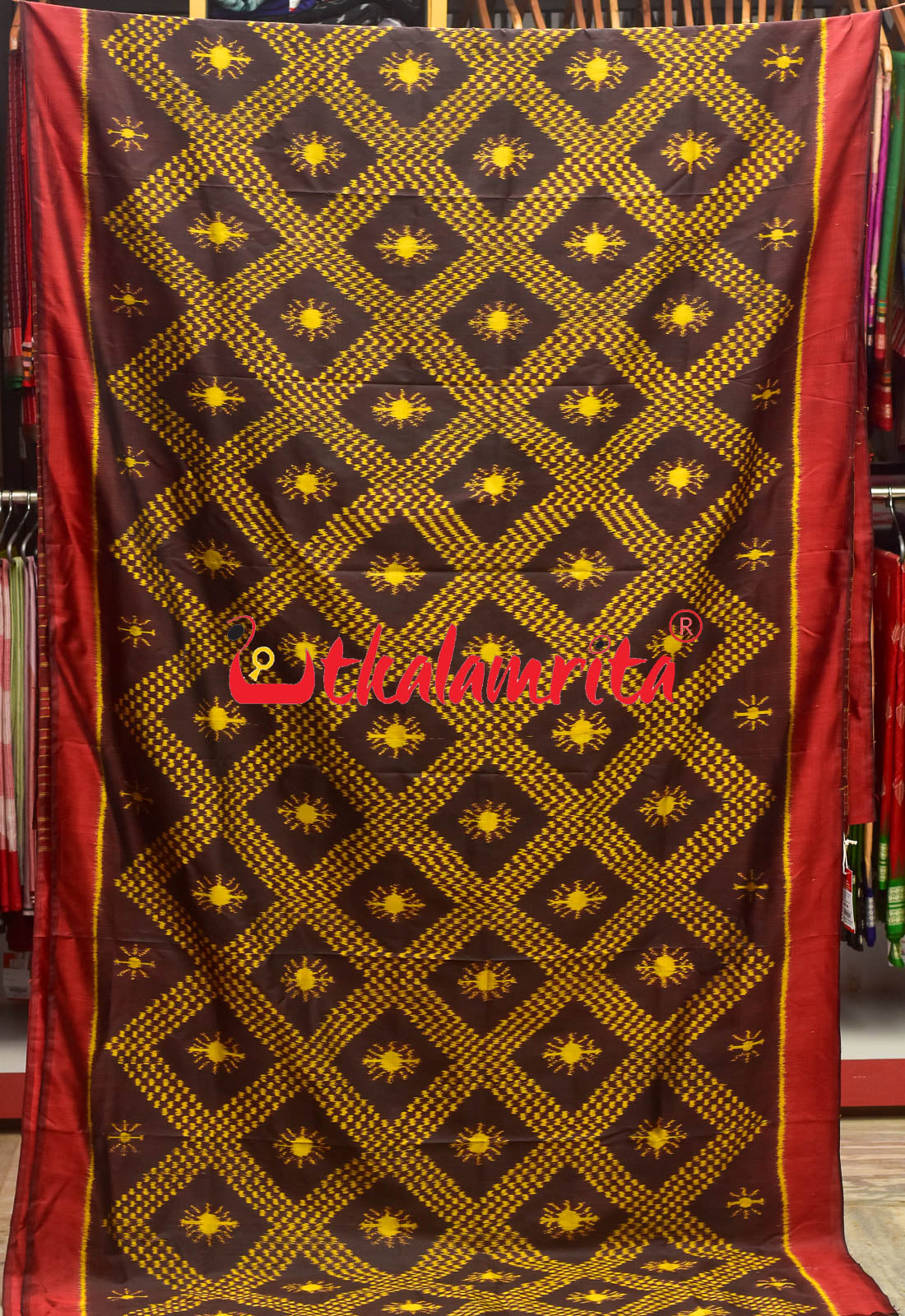 Coffee Red Border Tarabali Kandua Silk Saree