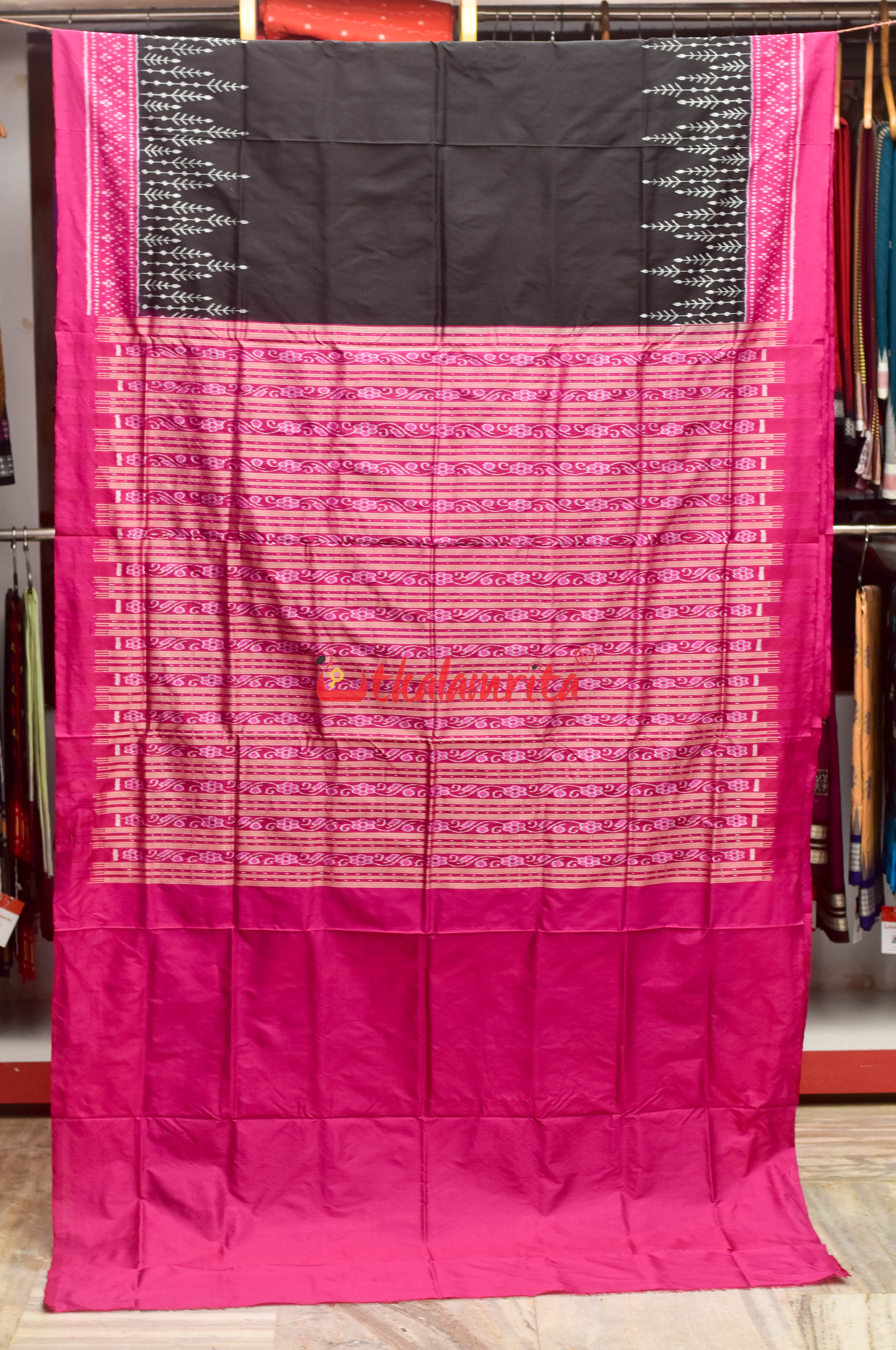 Black Rani Dhanpatri Border Sambalpuri Silk Saree