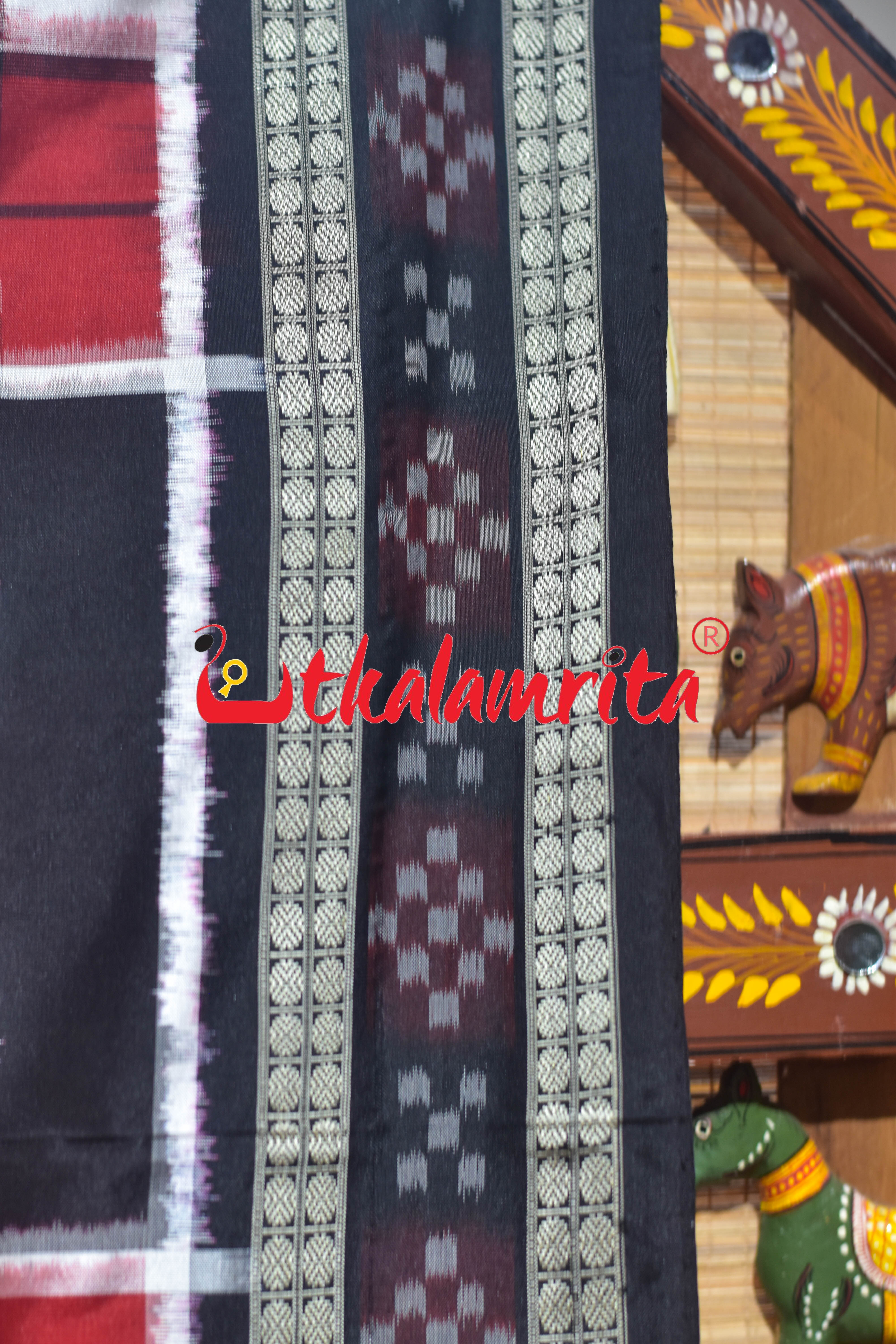 5 Kuthi Red Black White Pasapali Sambalpuri Silk Saree