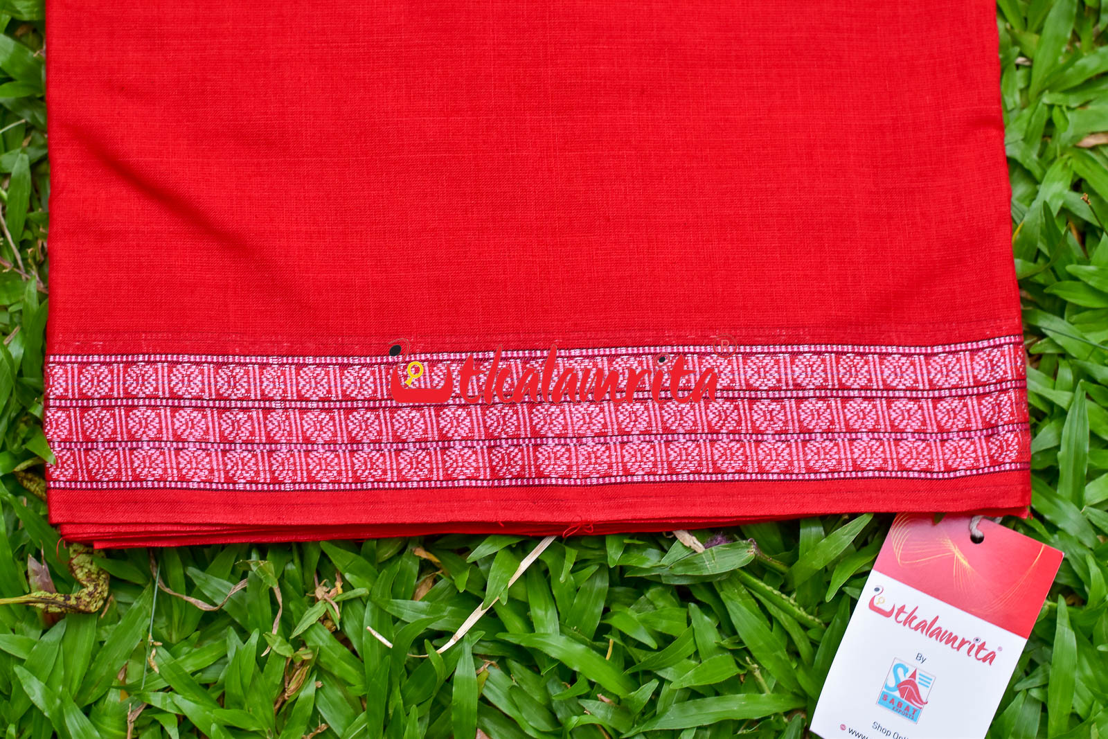 Red With Big Rudraksha Border (Fabric)