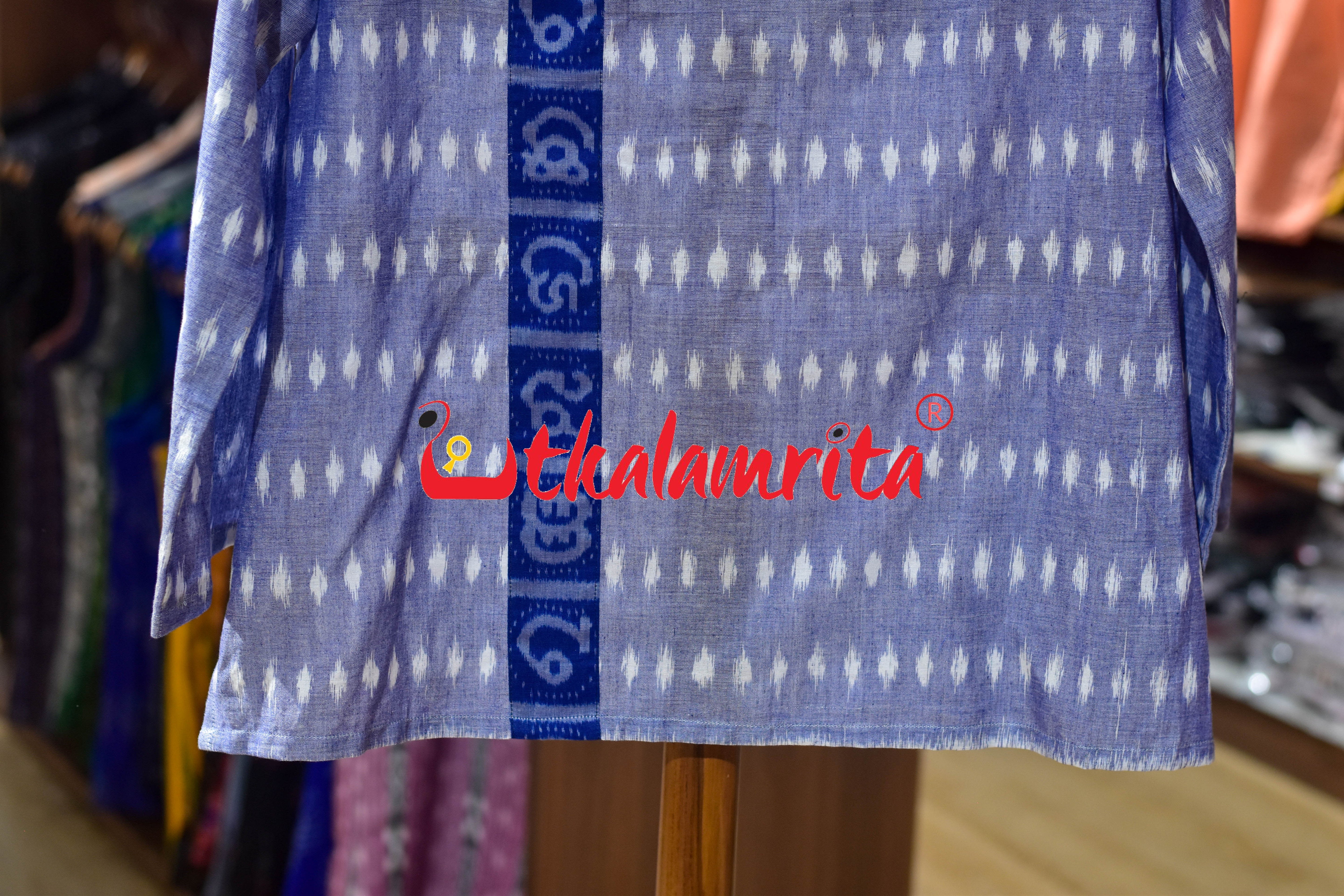 Sky Blue Godi Bindu Odia Alphabets (Men's Short Kurta)