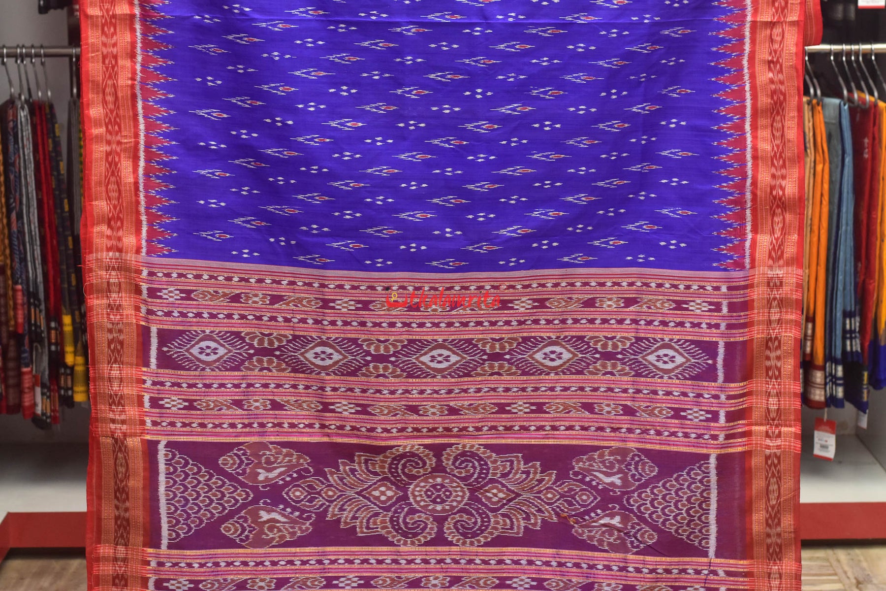 Purple Red Mayura Chandrika Khandua Silk Saree