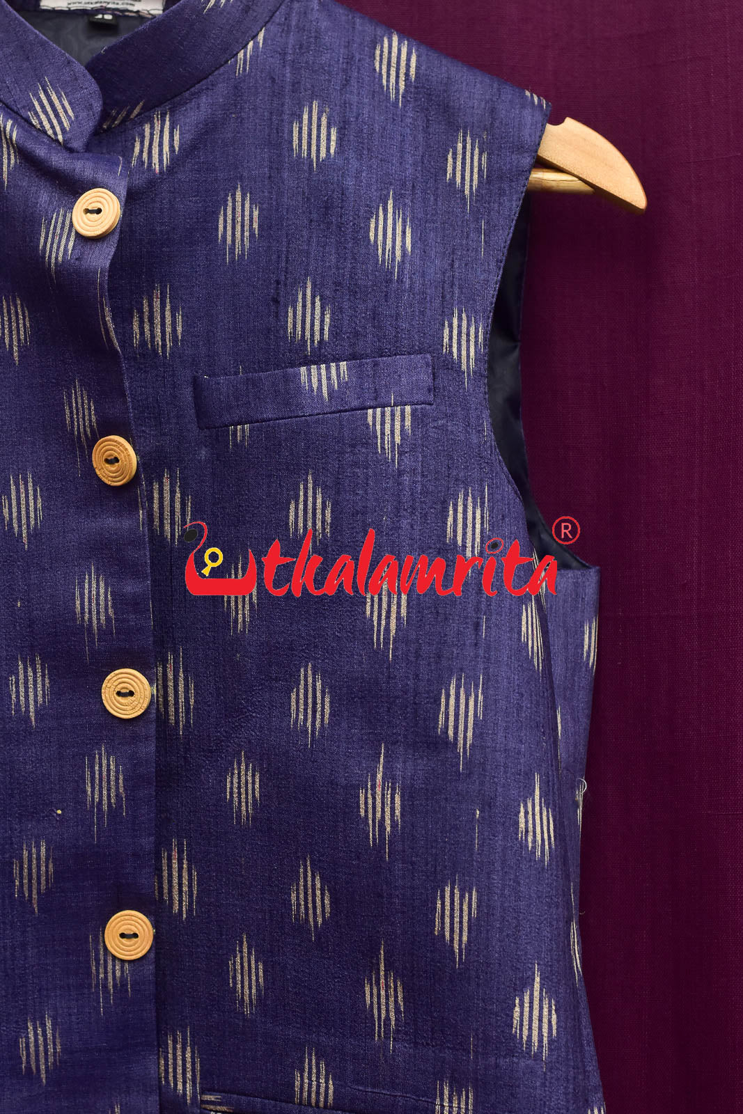 Navy Blue Body Ikat Gopalpur Tussar (Modi Jacket)