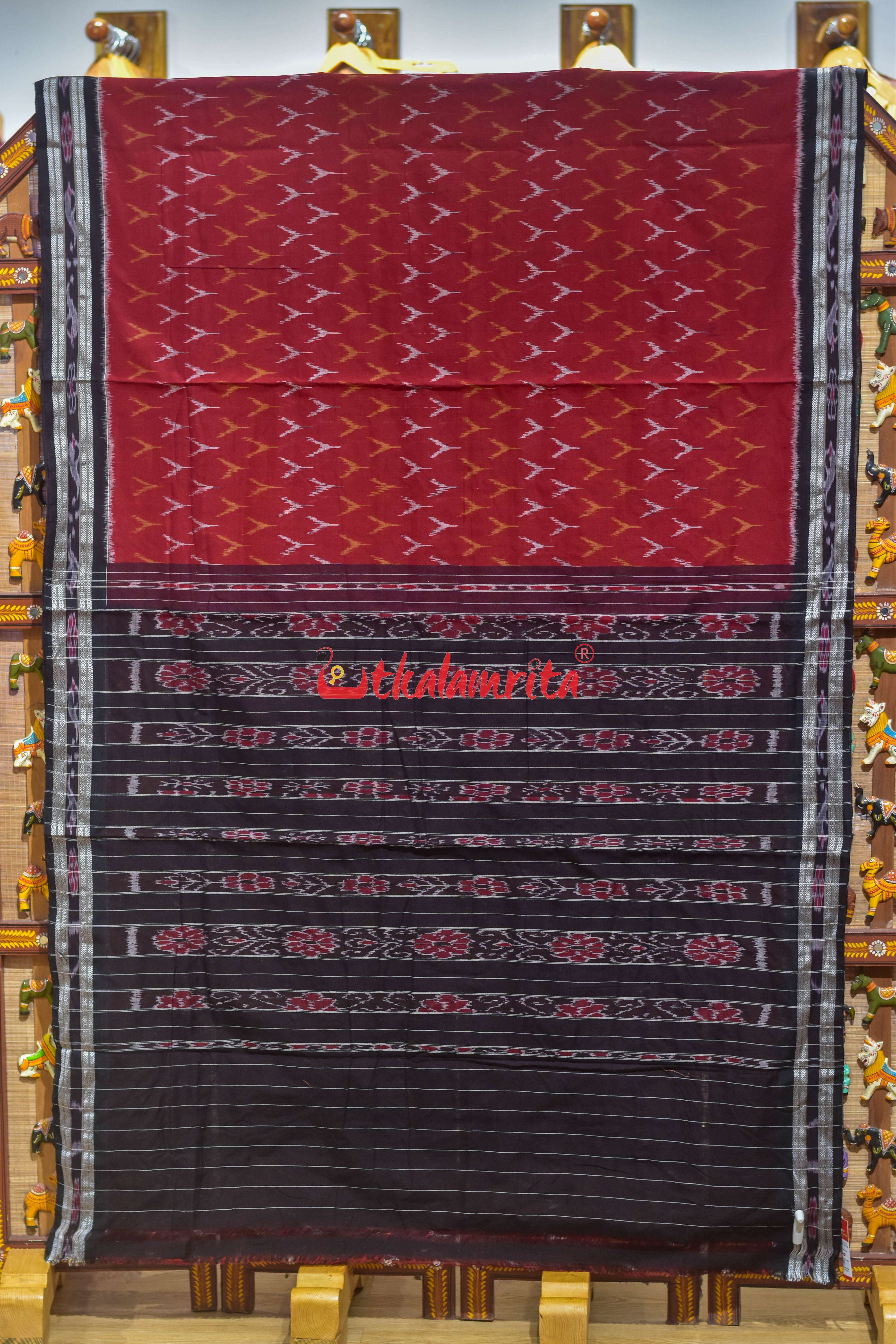 Rust Black Duba Khandua Cotton Saree