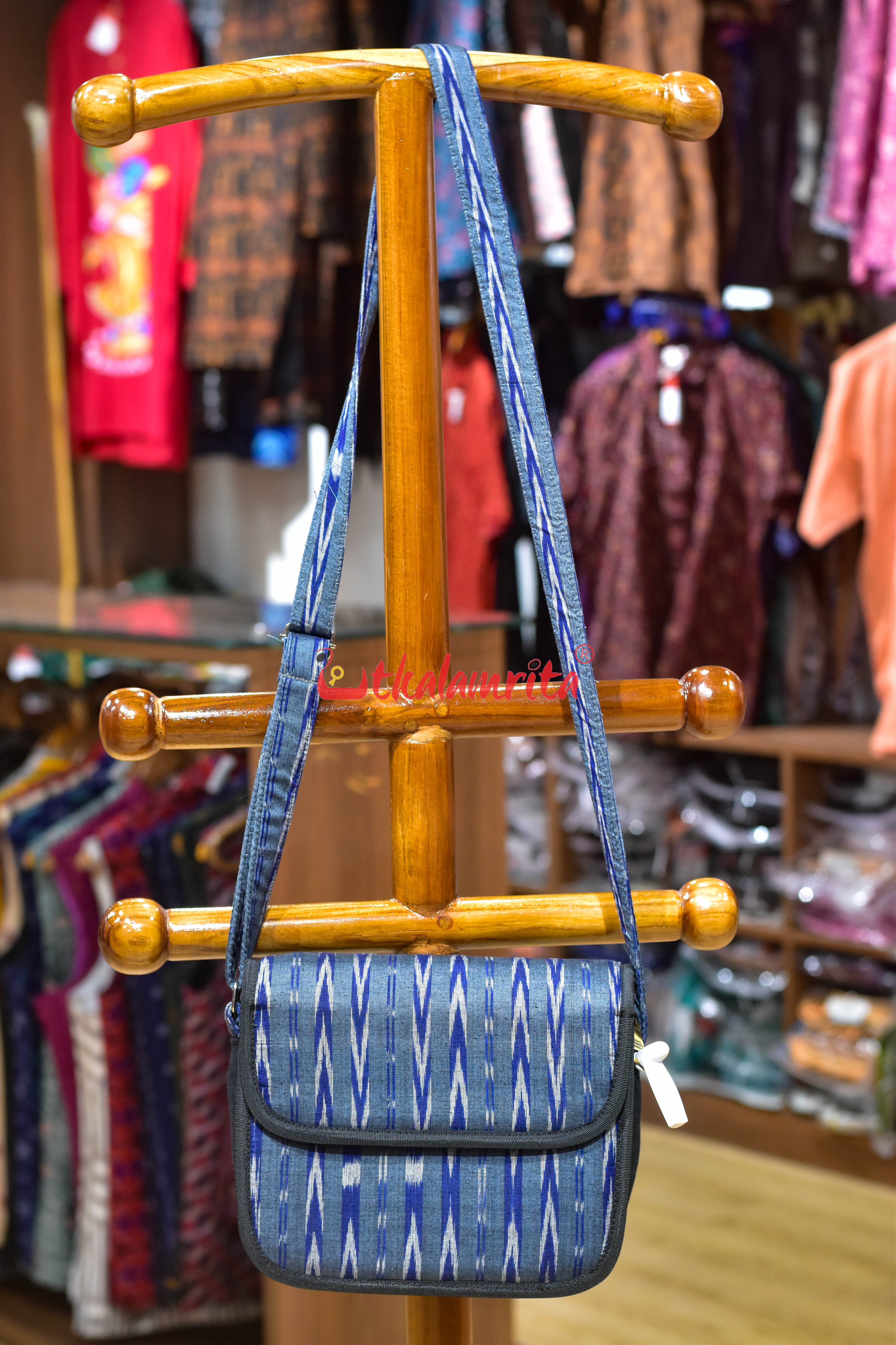 Blue Dhanpatri Button Sling Bag