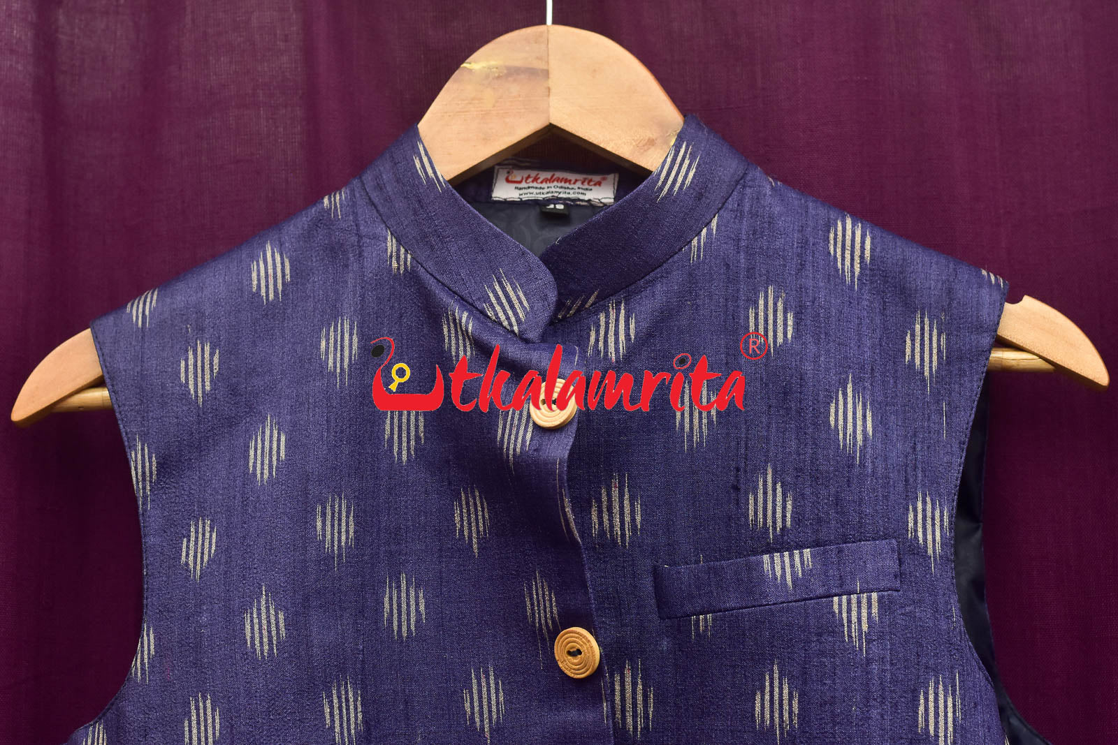 Navy Blue Body Ikat Gopalpur Tussar (Modi Jacket)