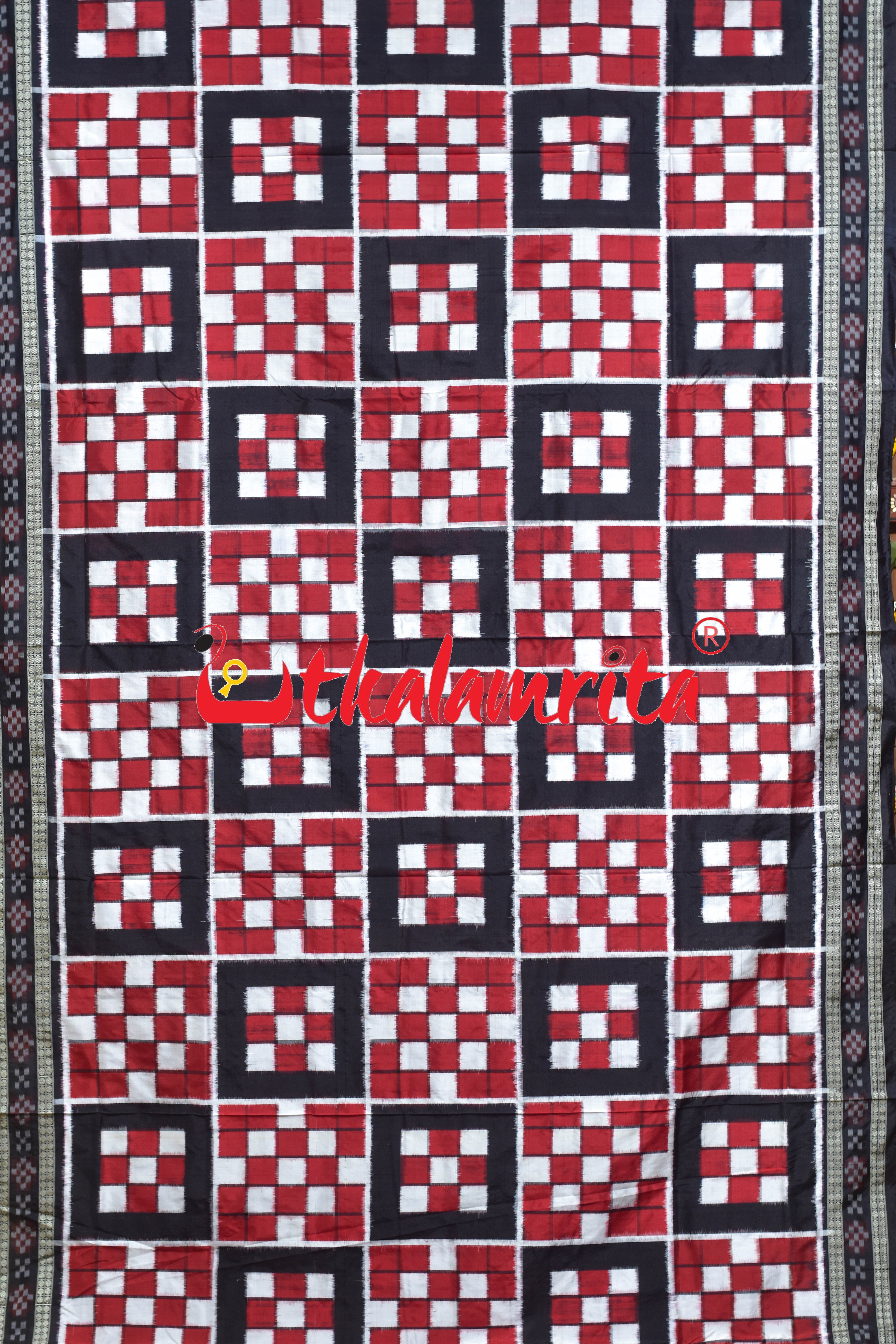 5 Kuthi Red Black White Pasapali Sambalpuri Silk Saree