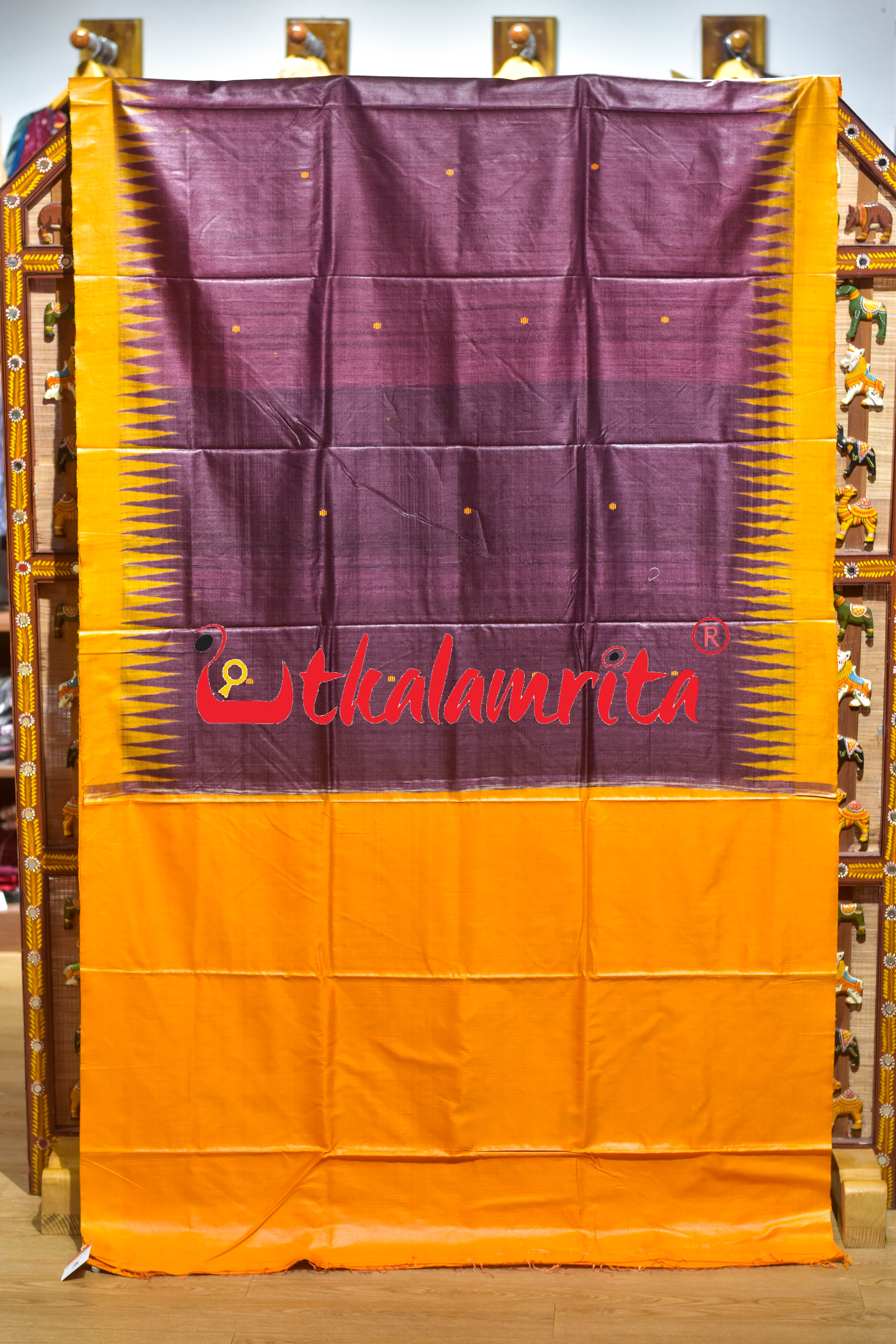 Wine Yellow Gopalpur Tussar Silk Saree