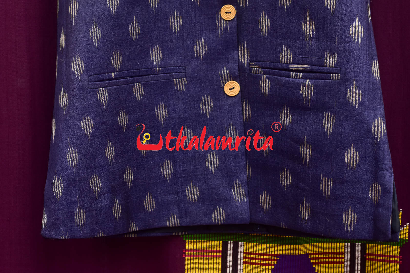 Navy Blue Body Ikat Gopalpur Tussar (Modi Jacket)