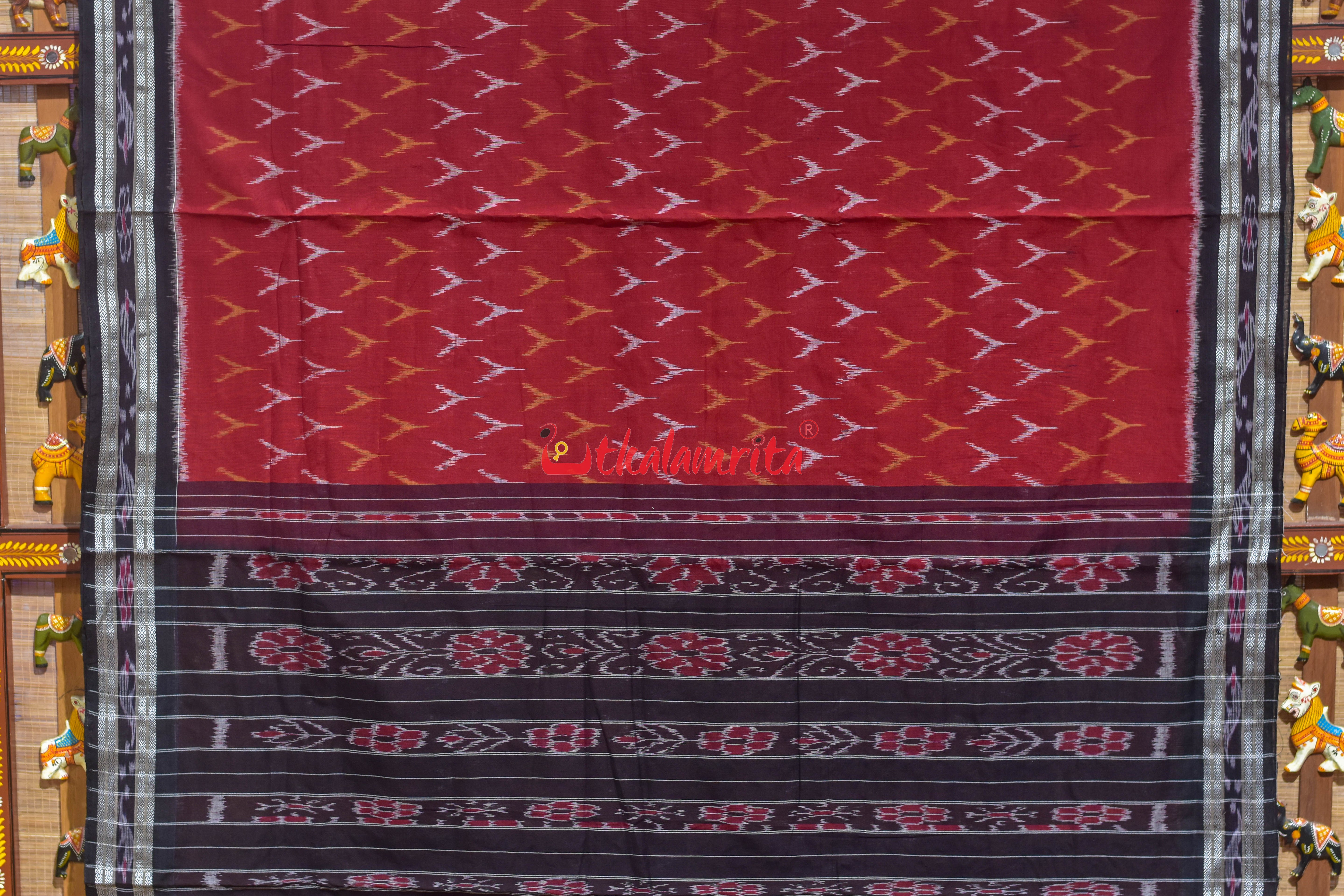Rust Black Duba Khandua Cotton Saree