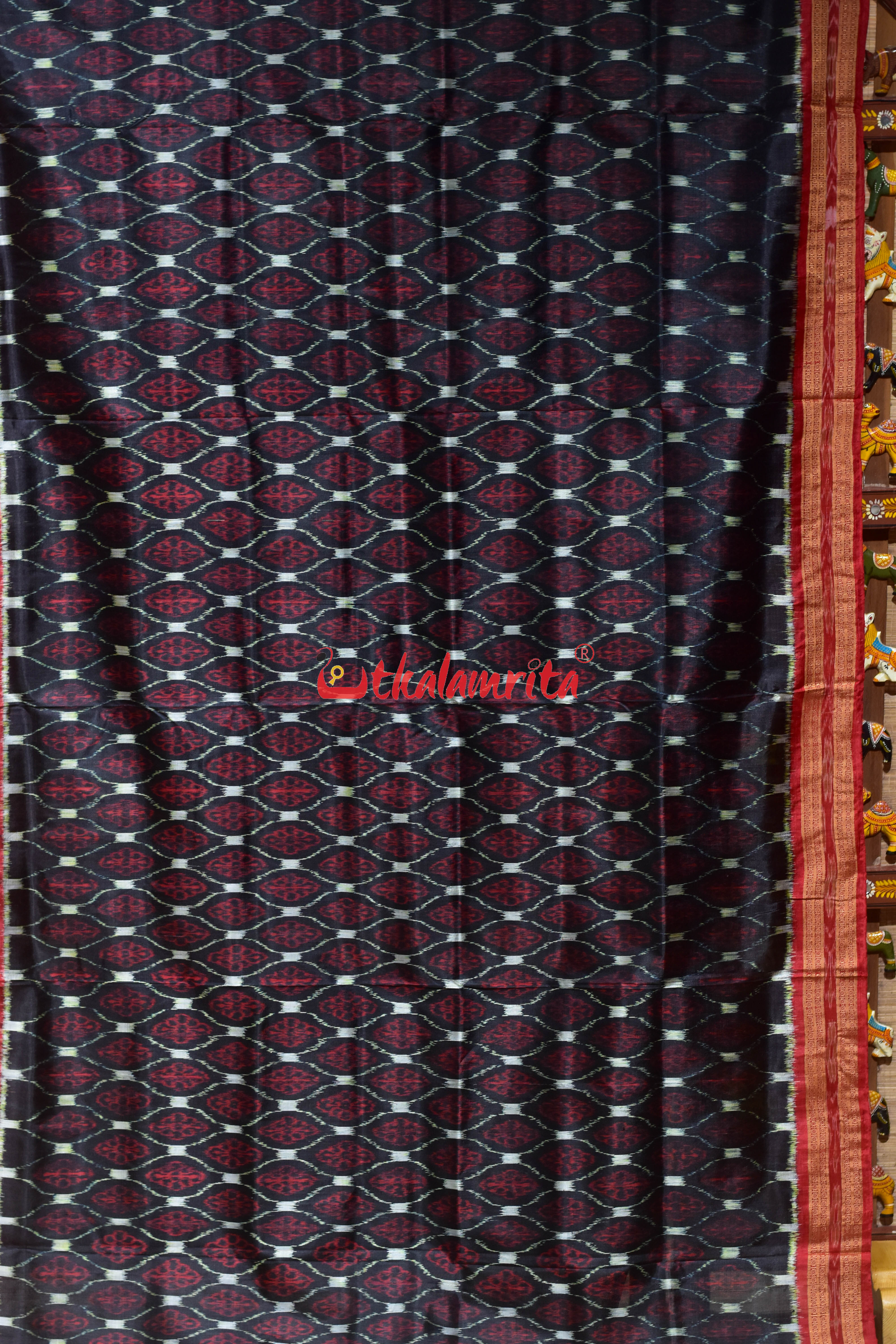 Black Body Red Phula Khandua Silk Saree