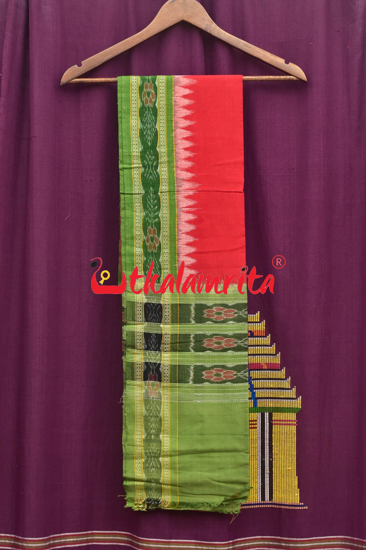 Mehndi Red Tribal Houses Sambalpuri Cotton Dress Set